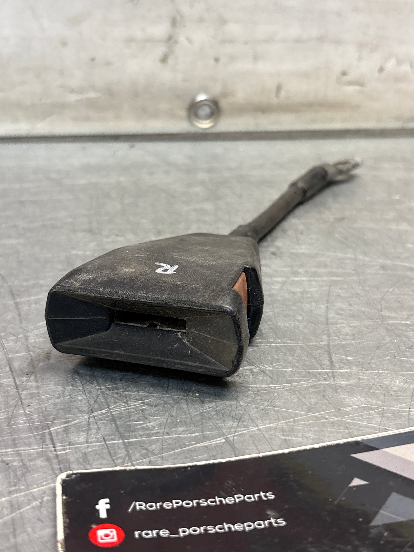 Used Porsche 924 early right seat belt anchor clasp retainer, buckle. 477857756D used