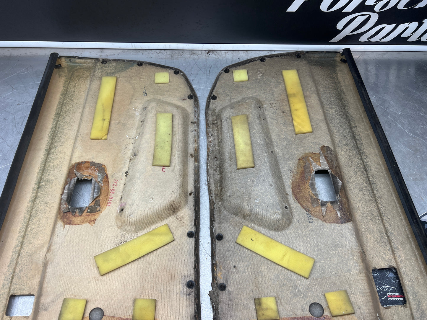 Porsche 924 944 -85.5 pair of Used RHD Porsche pinstripe black / white door cards, 478867011 / 478867012 used