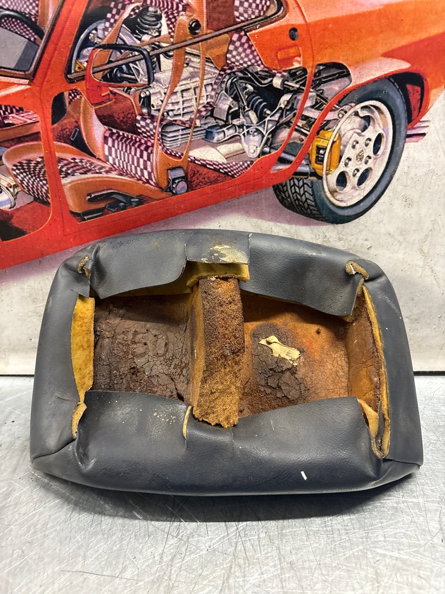 Porsche 928 rear right seat centre cushion, leather, blue, used 92852208851