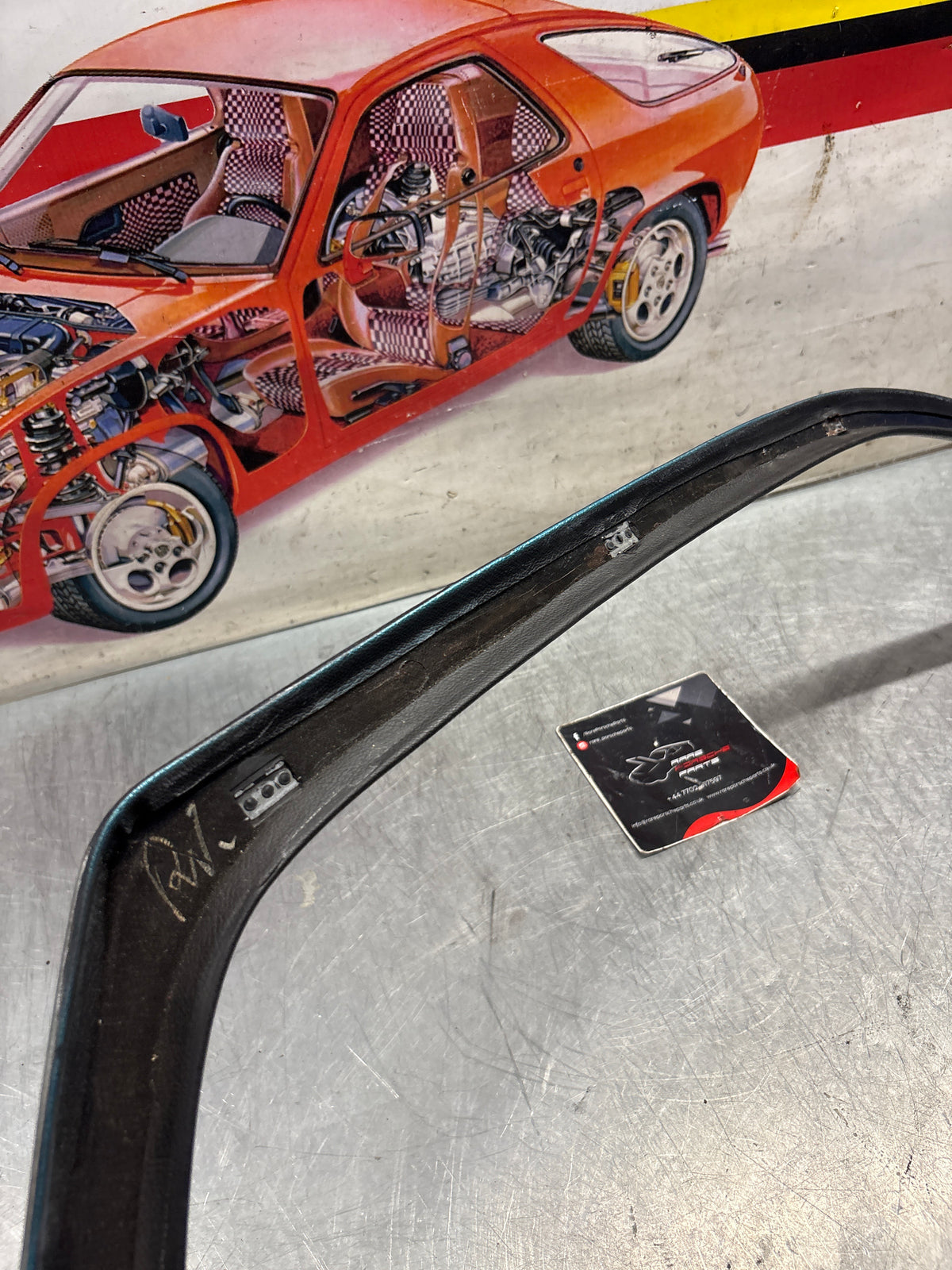 Porsche 928 right, off side door upper frame surround trim, black 92855502602, used