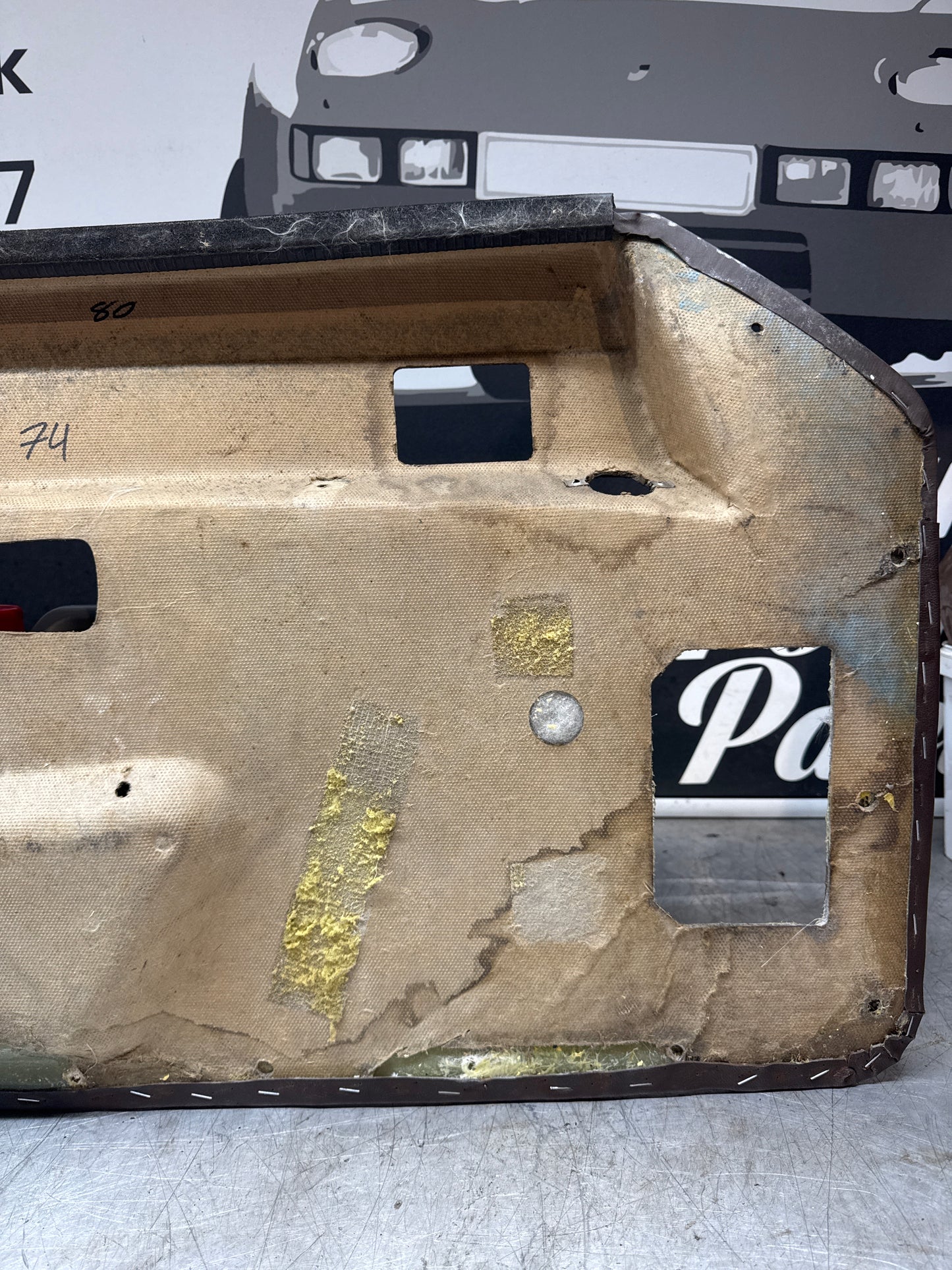 Porsche 924 / Early 944 brown RHD Drivers door card. Fibreglass repaired. 478867011