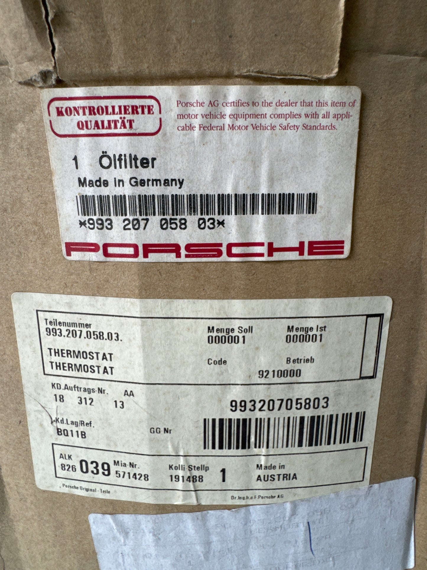 Porsche 993 Thermostat 99320705803 New