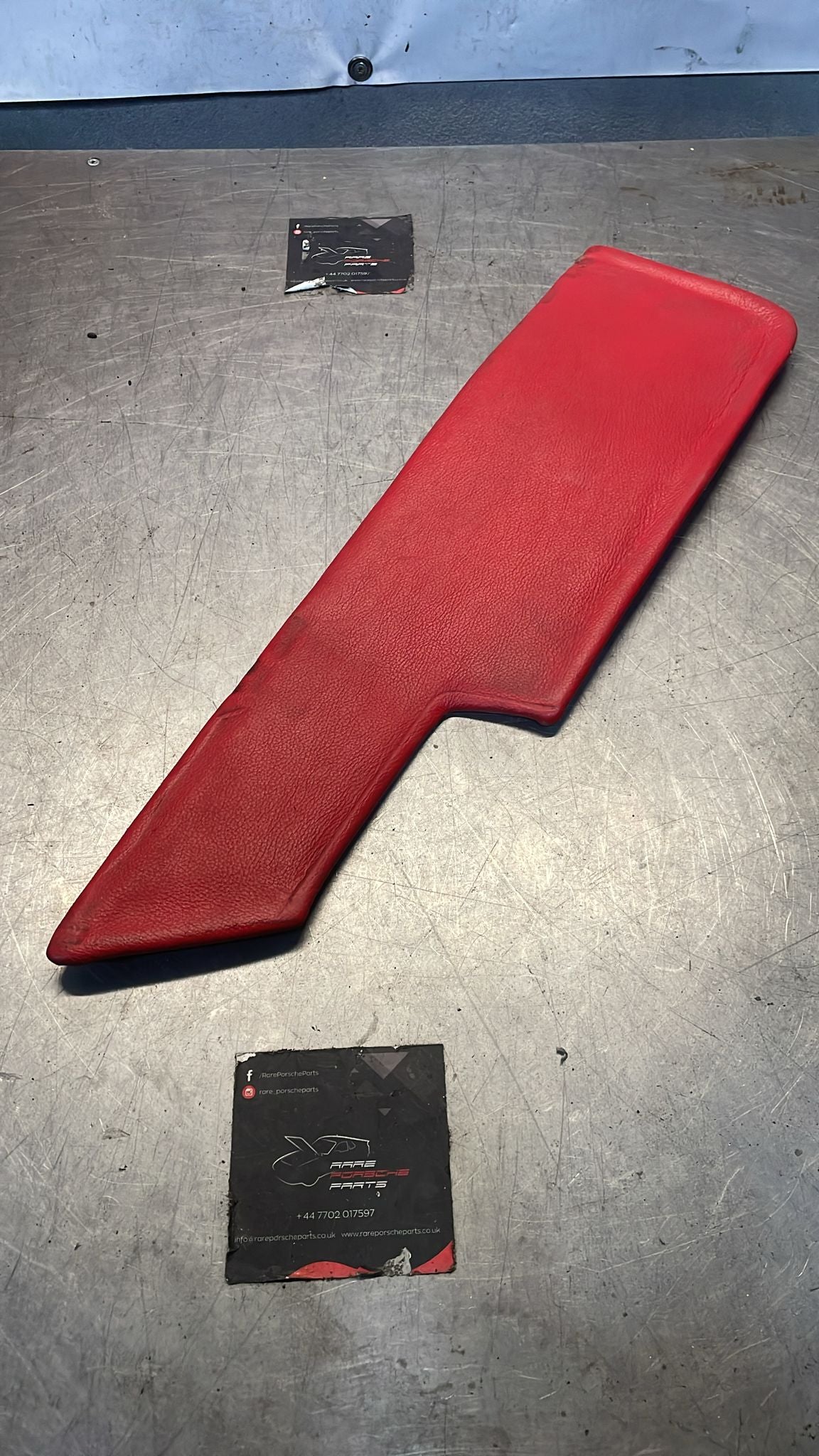 Porsche 928 door card insert panel, left, red 92855505102, used