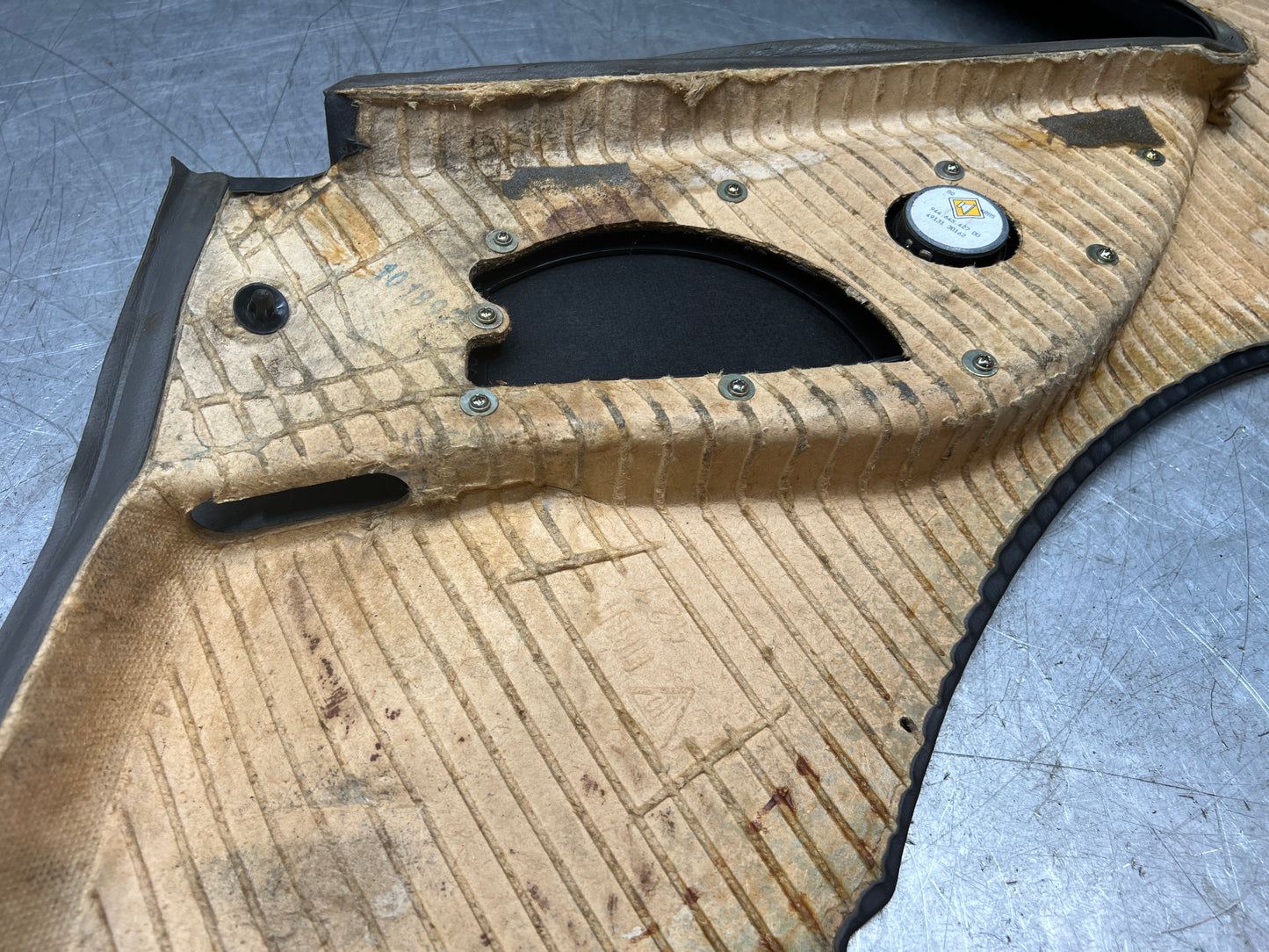 Porsche 944 Left Rear Quarter Trim Card, black - used 944555021 M490 sound pack