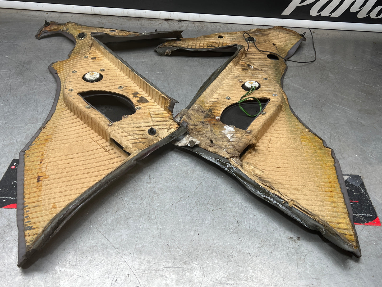 Porsche 944 Turbo S2 grey rear interior C Post trims/cards with M490 sound package, used spare or repairs 94455502113 / 94455502213