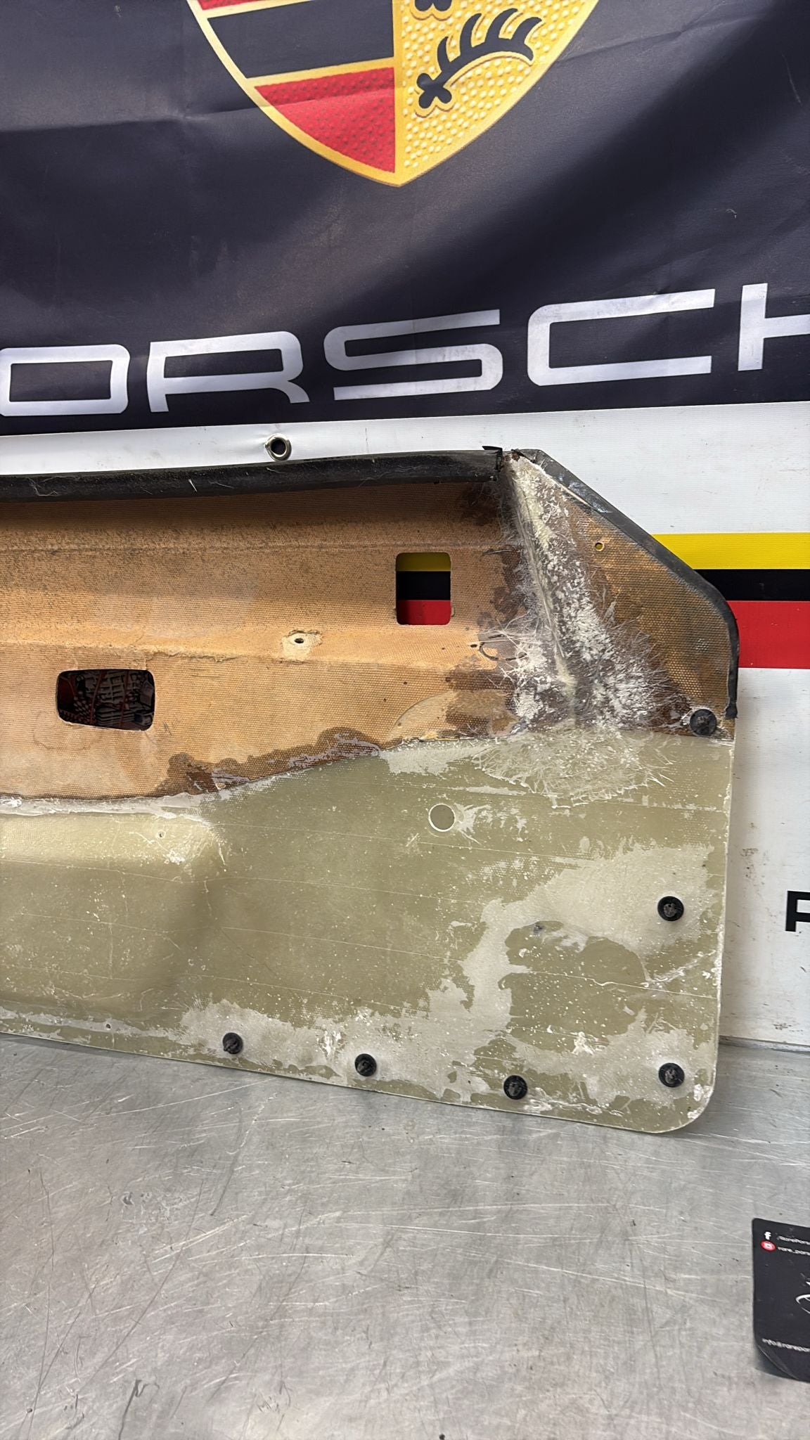 Porsche 924 / 944 early right electric Used door card, black, 477867012 no fabric!