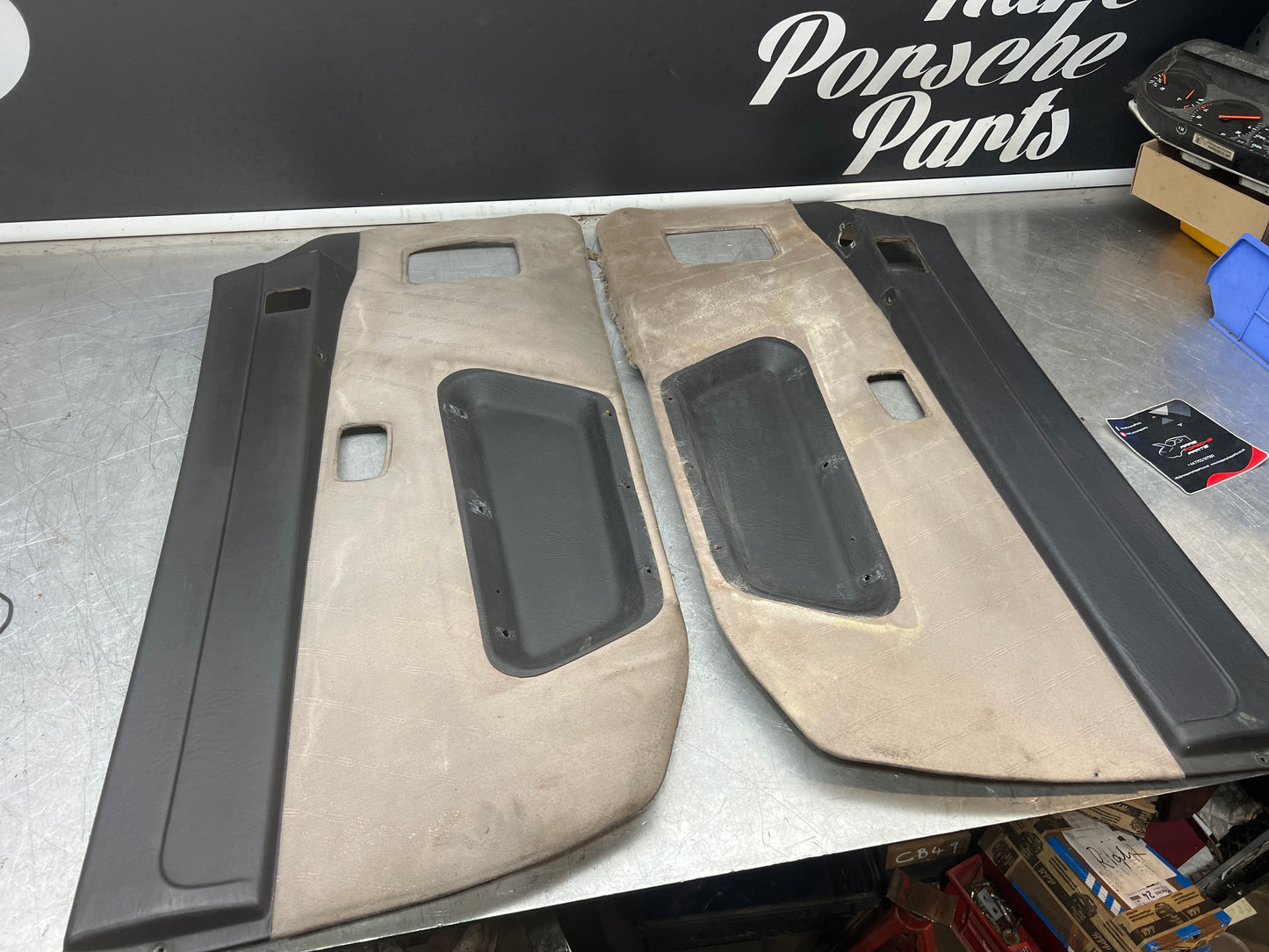 Porsche 924 944 -85.5 pair of Used RHD Porsche scripted door cards, 478867011 / 478867012 used spares or repairs