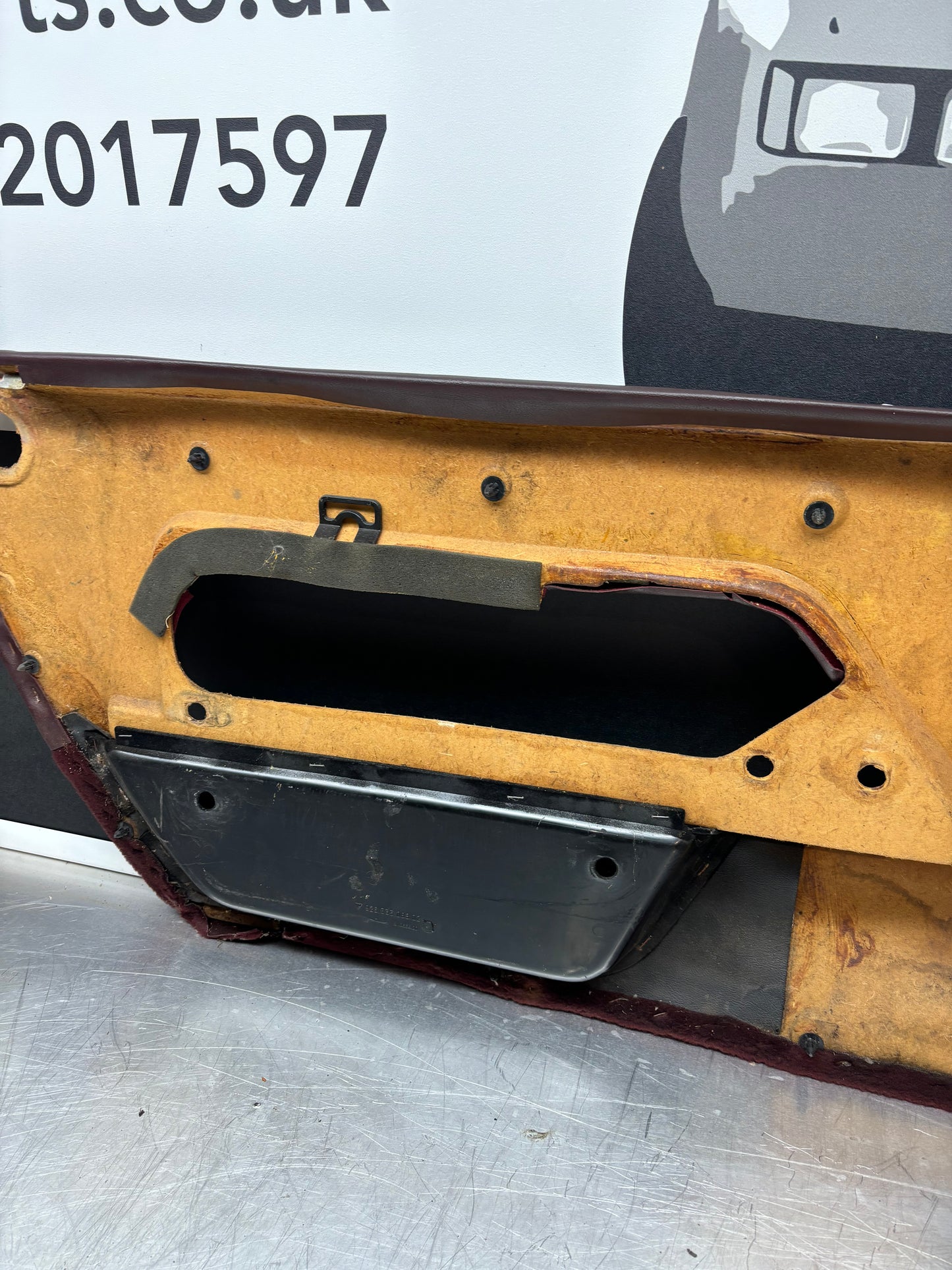 Porsche 928 Right off side door card, burgundy, 92855522600 used
