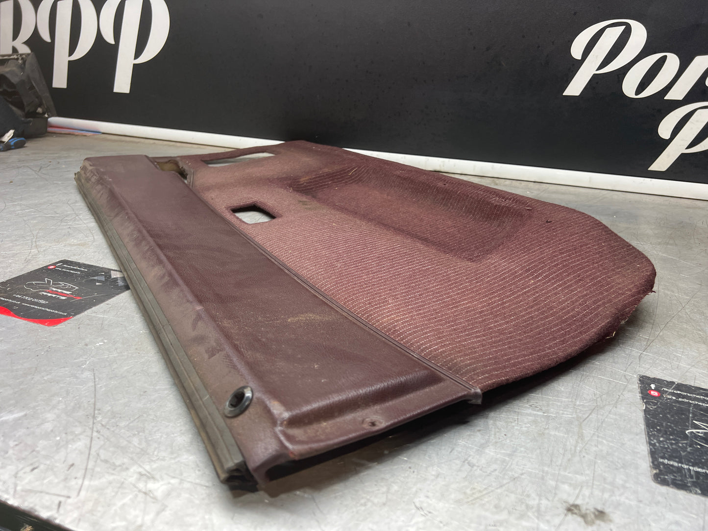 Porsche 944 left burgundy pinstripe door card for late cars from 85.5 944555017