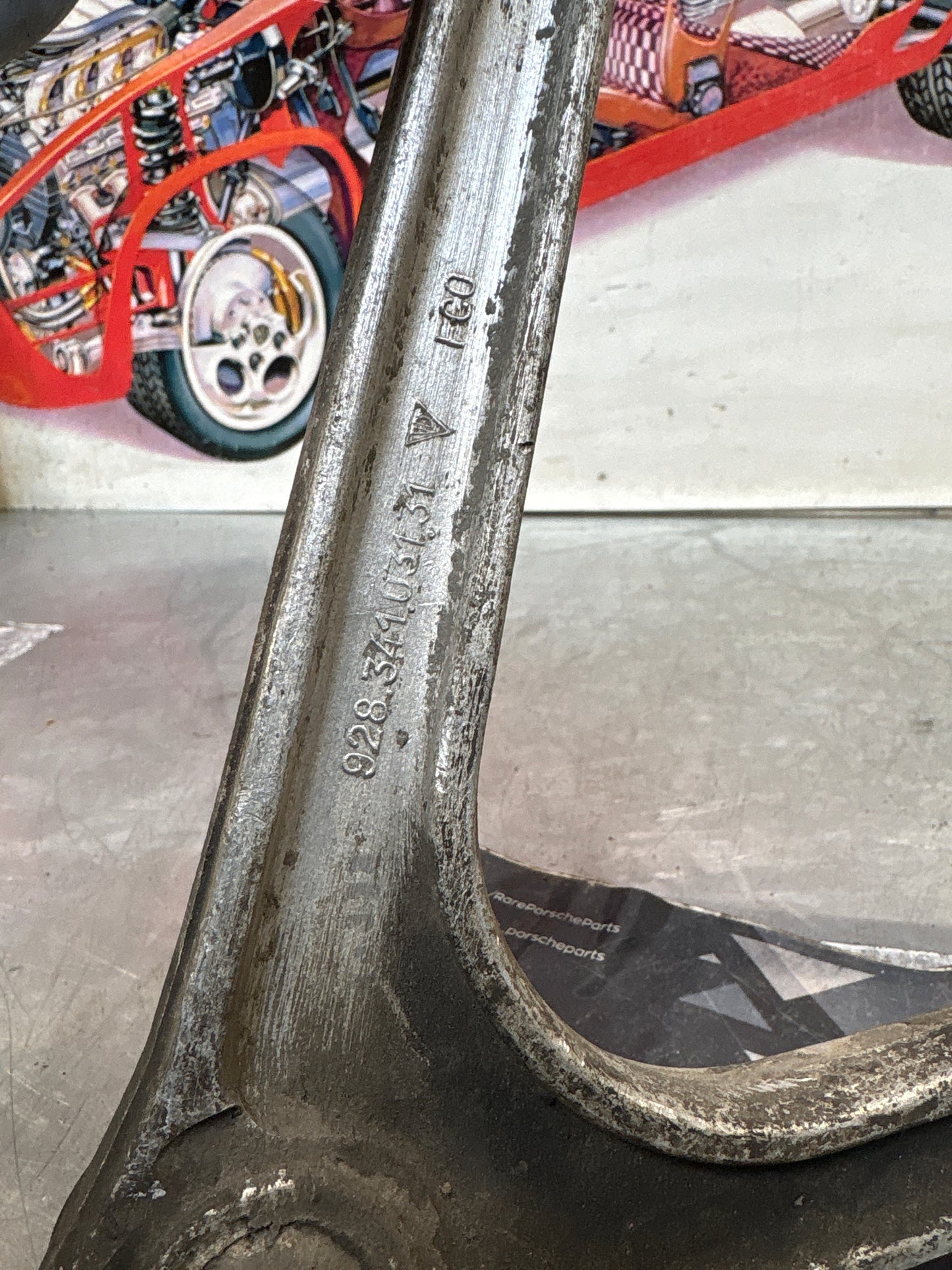 Porsche 928 S4 Upper front left wishbone, used 92834103131