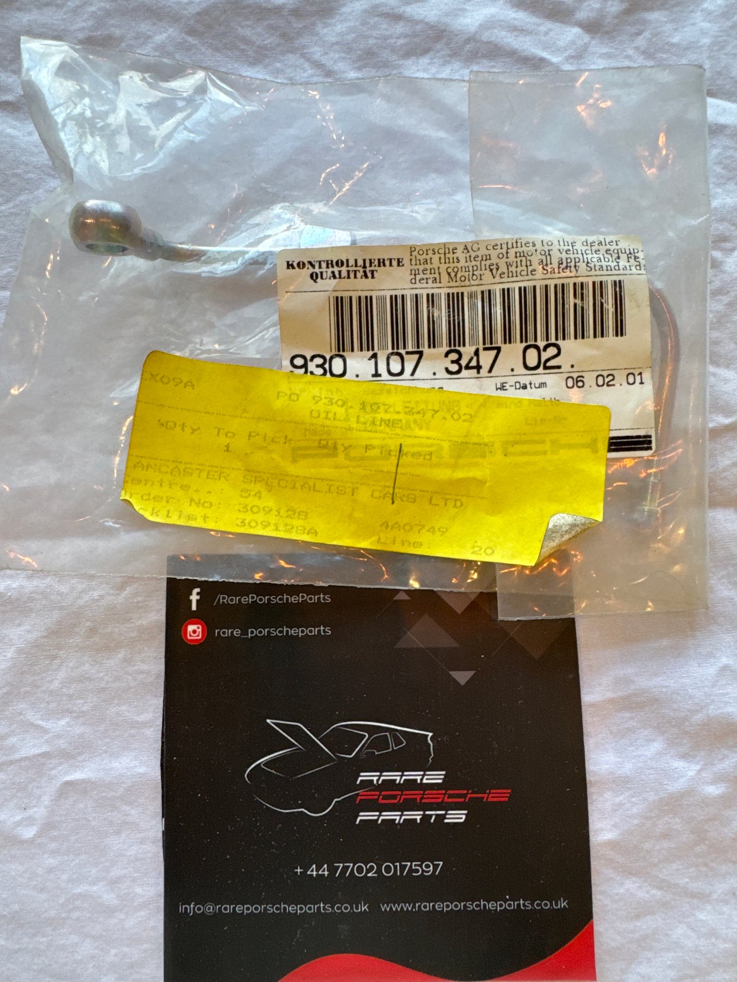 Porsche 911 oil pipe 93010734702 NOS