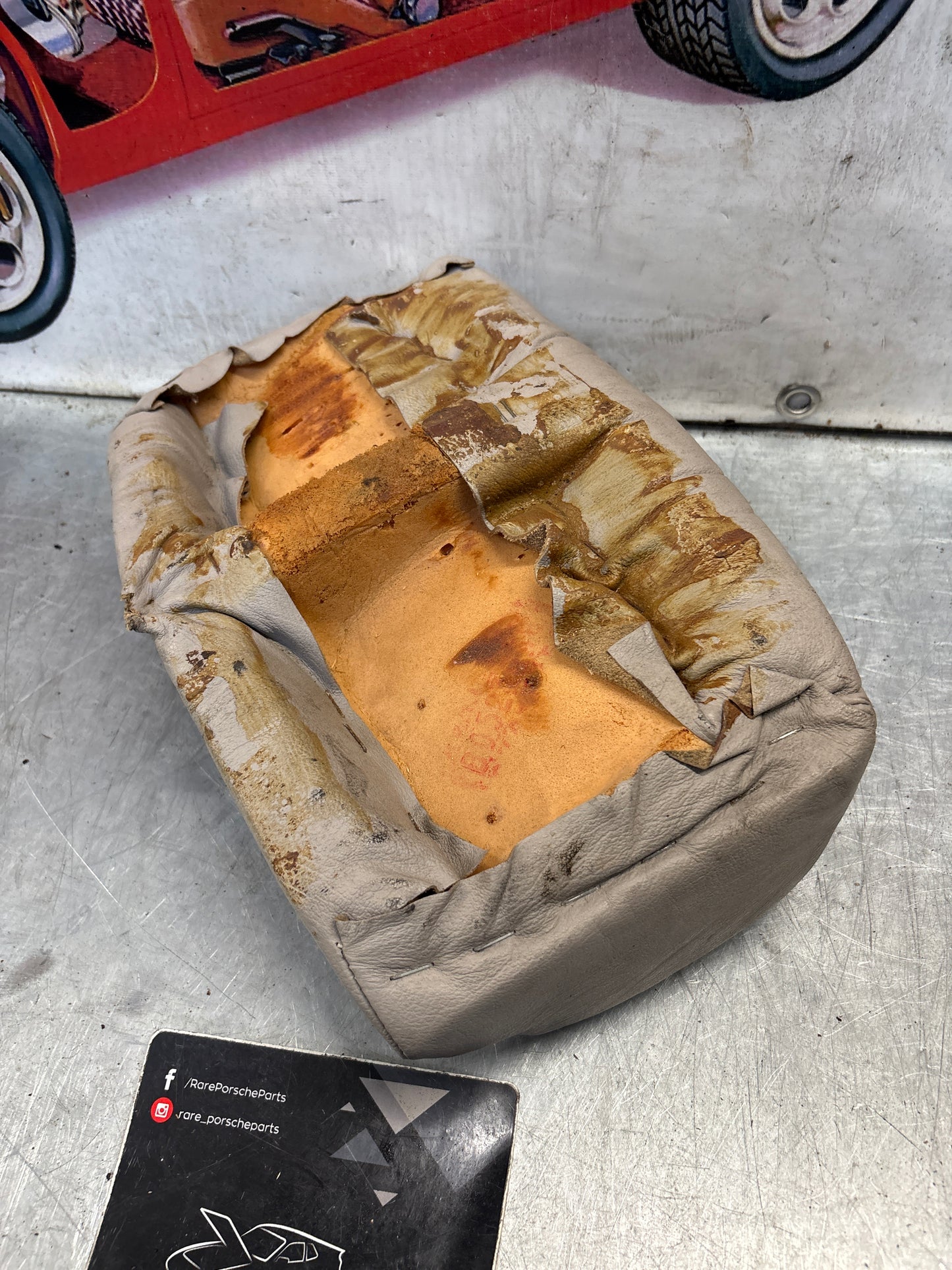 Porsche 928 rear left seat upper cushion, leather, grey, used 92852204550