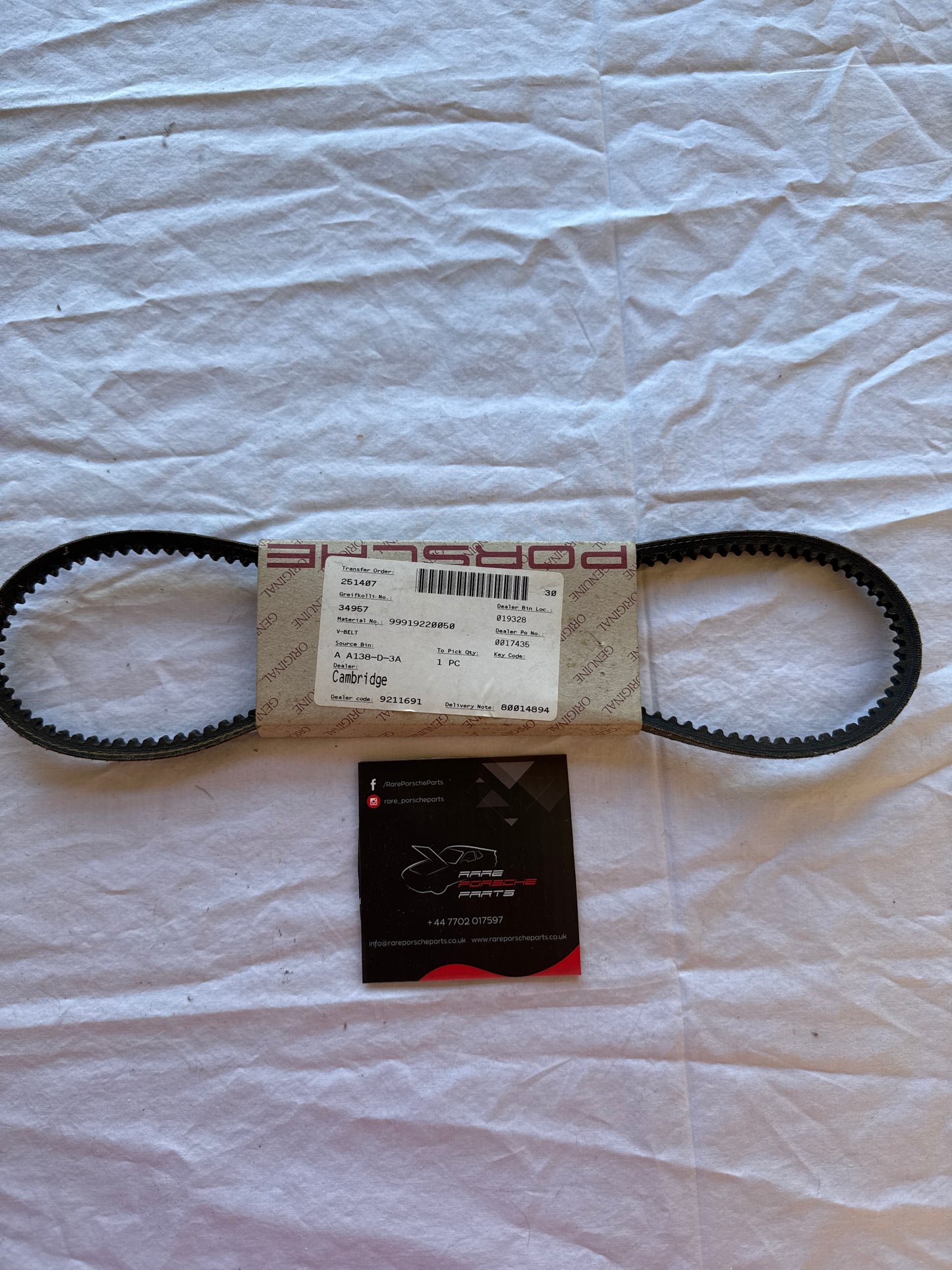 Porsche 924 2.0 turbo fan / alternator belt. 99919220050 999 192 200 50 turbo model.