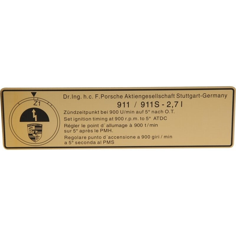 Porsche 911 Igniton Timing Sticker, 91100650100 New