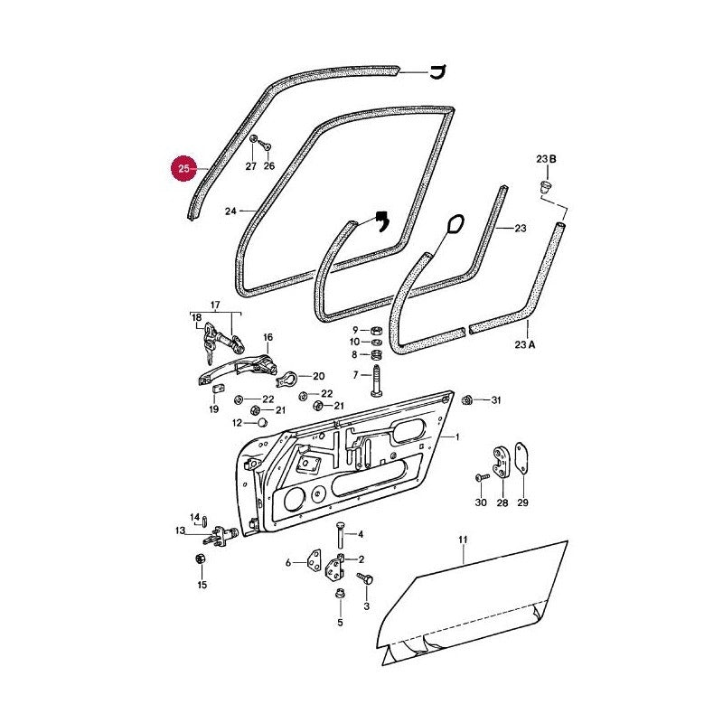 Porsche 911 Inner Door Felt Seal, Right, Coupe, 91154240401 New