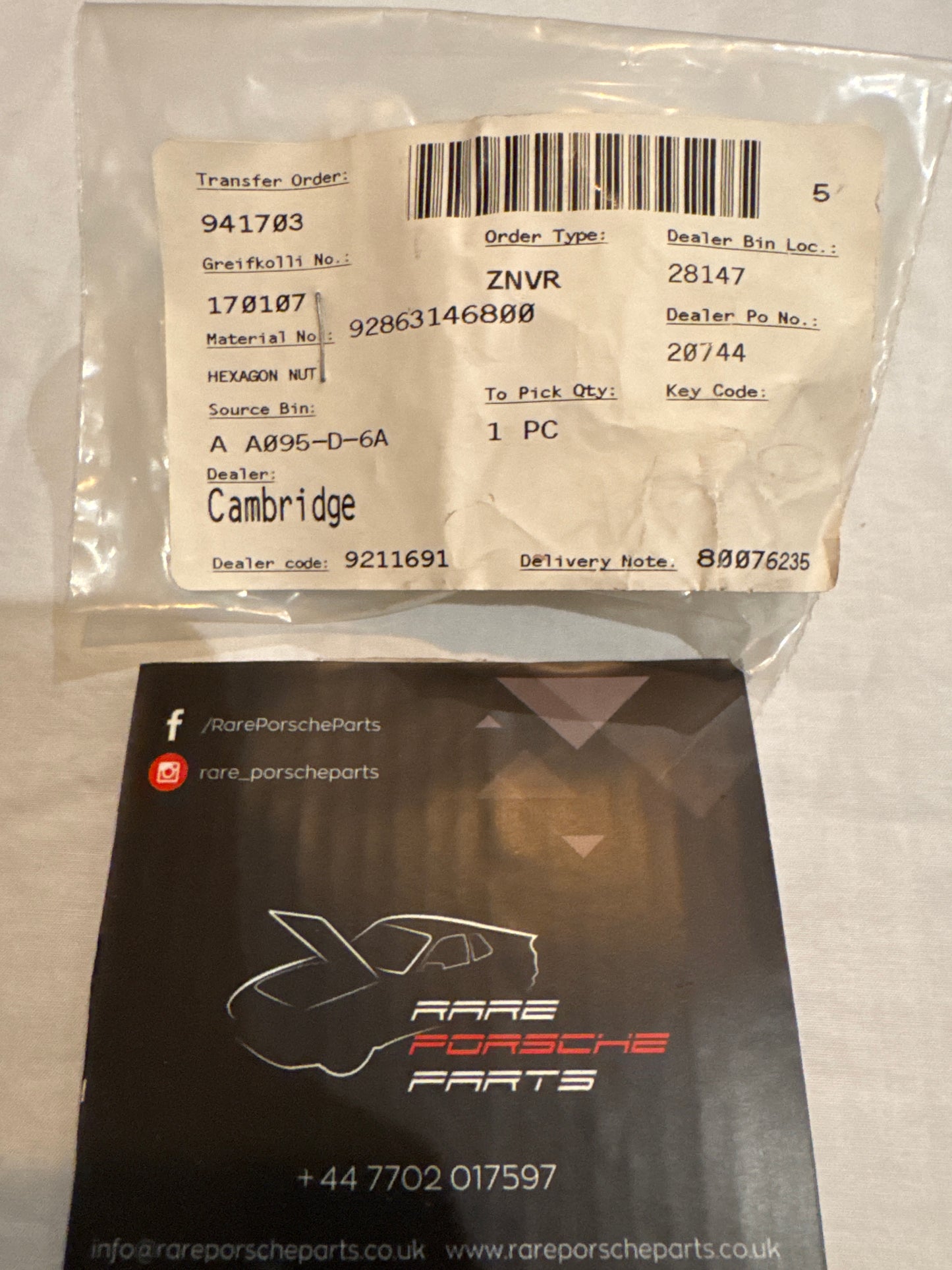 Porsche 928 hexagon nut 92863146800 NOS