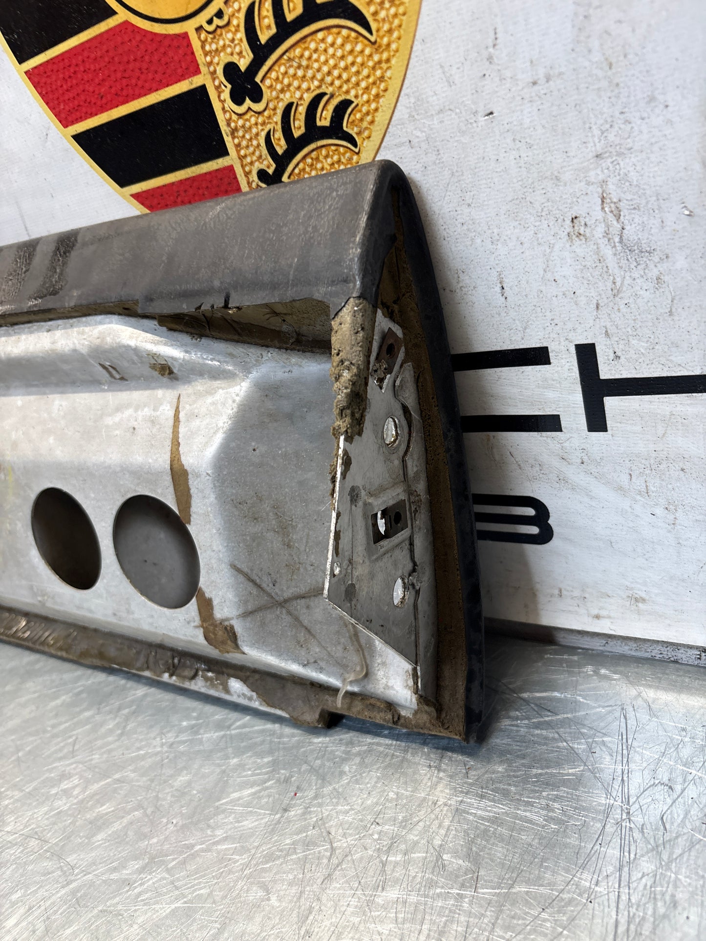 Porsche 911 964 dashboard lower knee protection trim, black leather, used 96455207304 / 96455207300