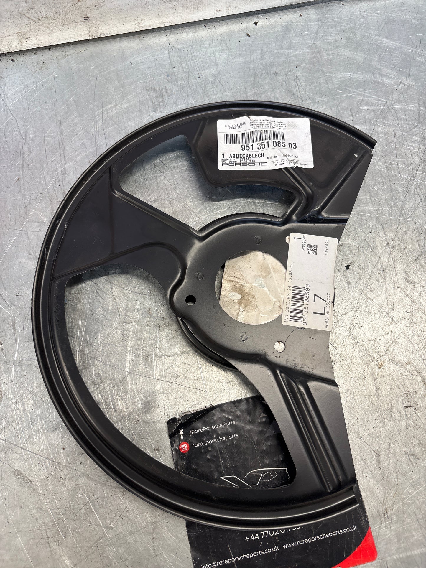 Porsche 944 S2 front disc backing dust plate, new, genuine 95135108503