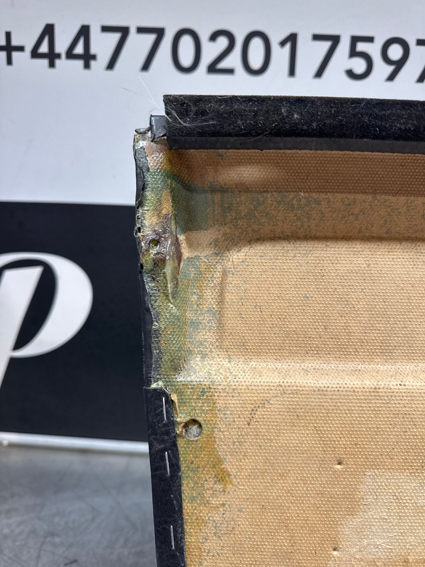 Porsche 924/ Early 944 Black RHD Drivers door card, Porsche Script. Fibreglass repaired. 478867011