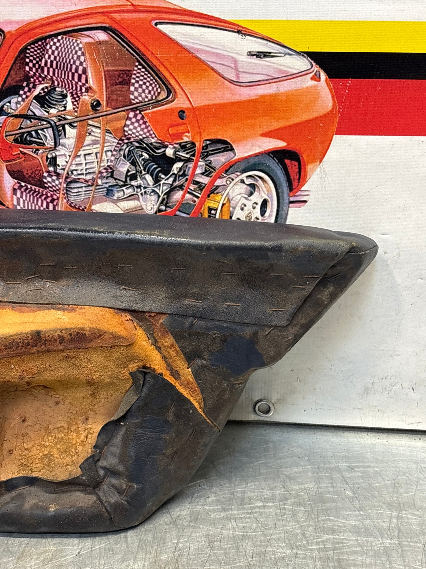 Porsche 928 rear left seat cushion, blue, leather, used 92852205951