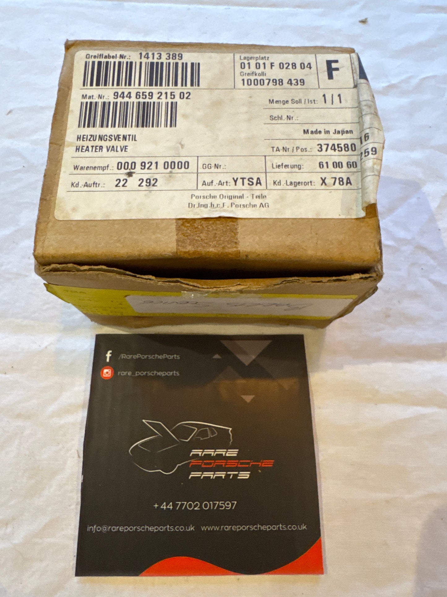 Porsche 944 heater valve 94465921502 NOS