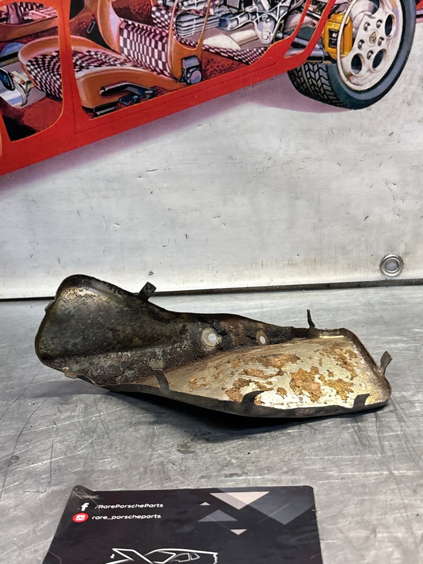 Porsche 928 82- mount cover heat shield plate left side, used 92837506701