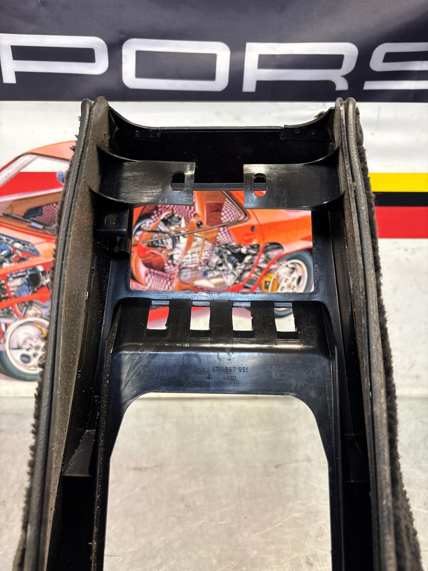 Porsche 924 centre console black, no switch holes 477857951 used