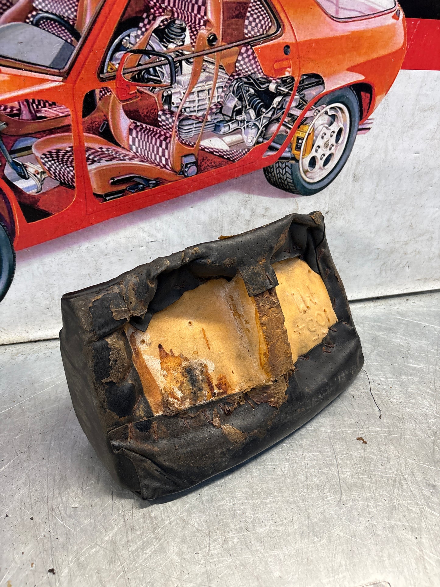 Porsche 928 rear left seat upper cushion, leather, black, used 92852204550