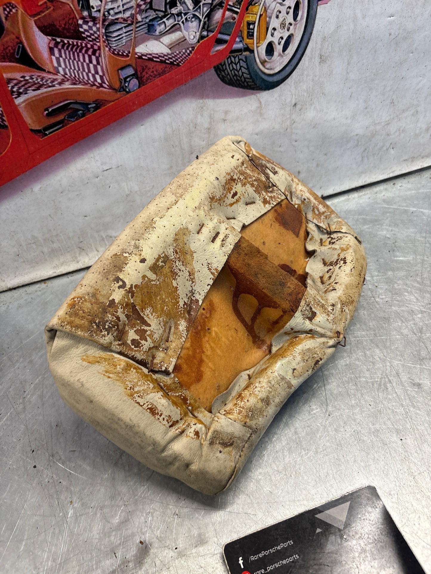 Porsche 928 rear left seat upper cushion, leather, white, used 92852204550