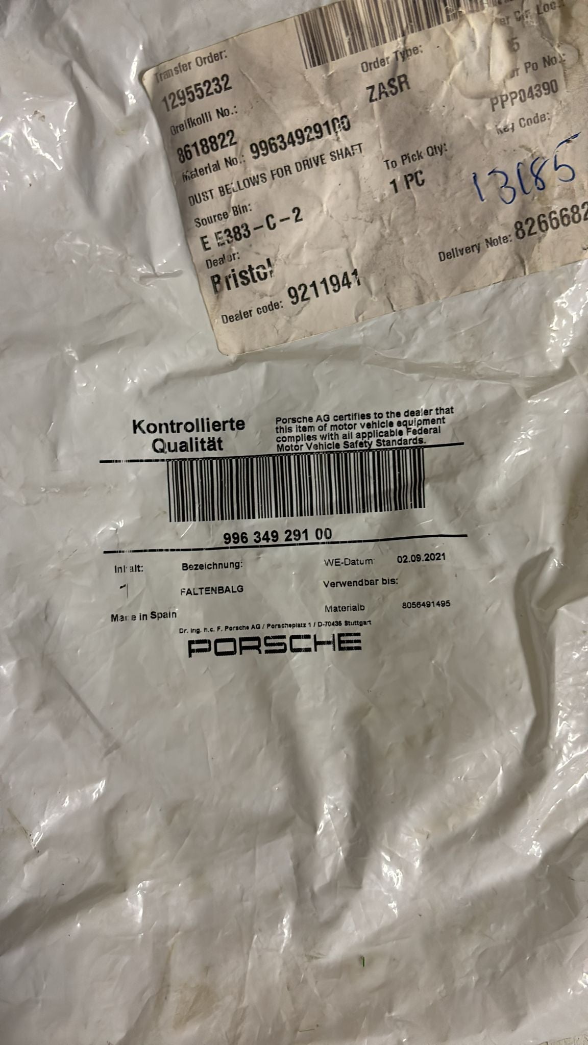 Porsche 996/997 CV joint boot 99634929100 new