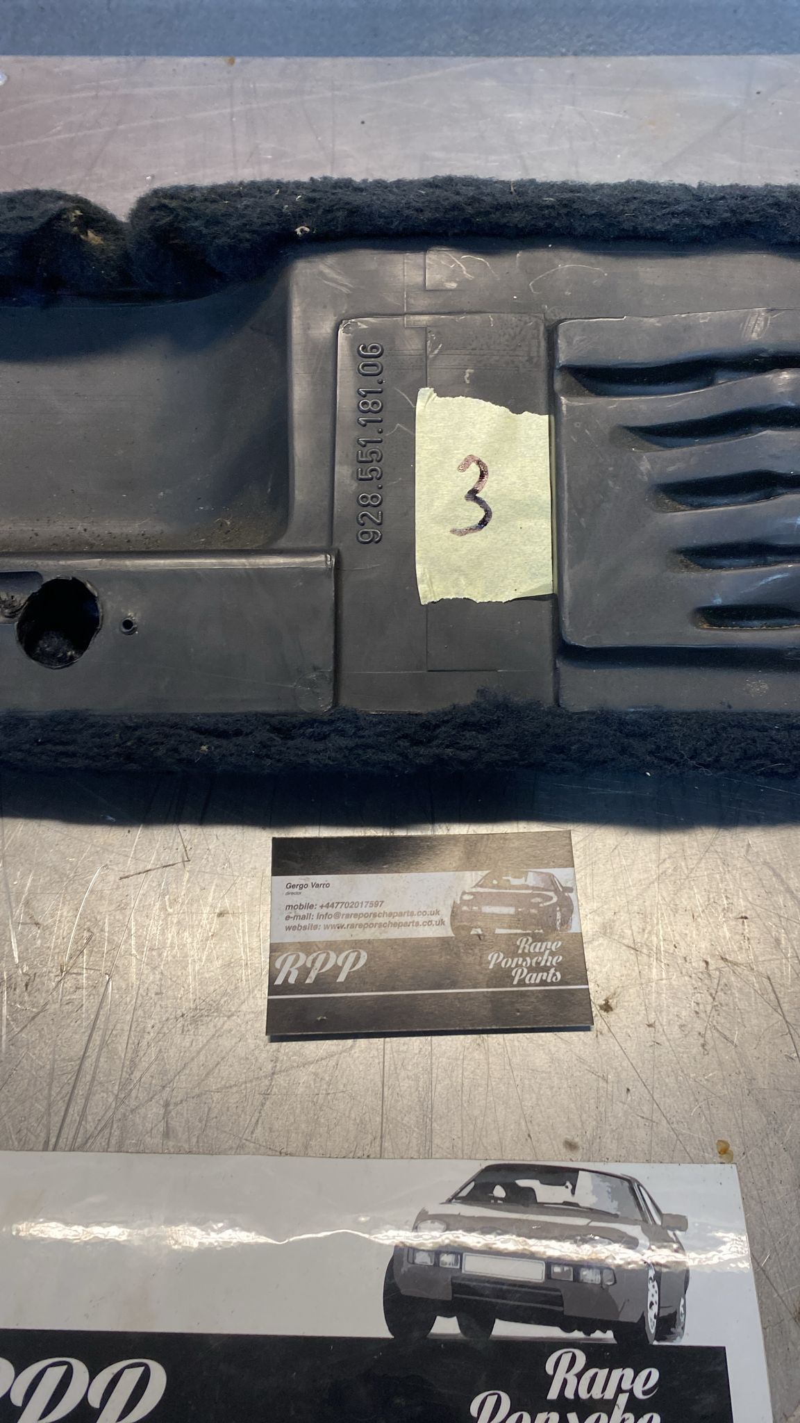 Porsche 928 blue carpeted Tool kit panel cover, used 92855118106