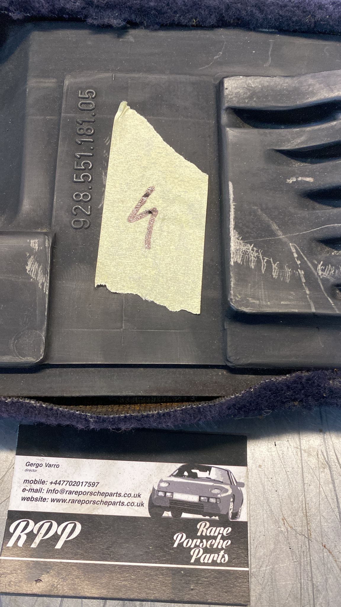 Porsche 928 blue carpeted Tool kit panel cover, used 92855118105