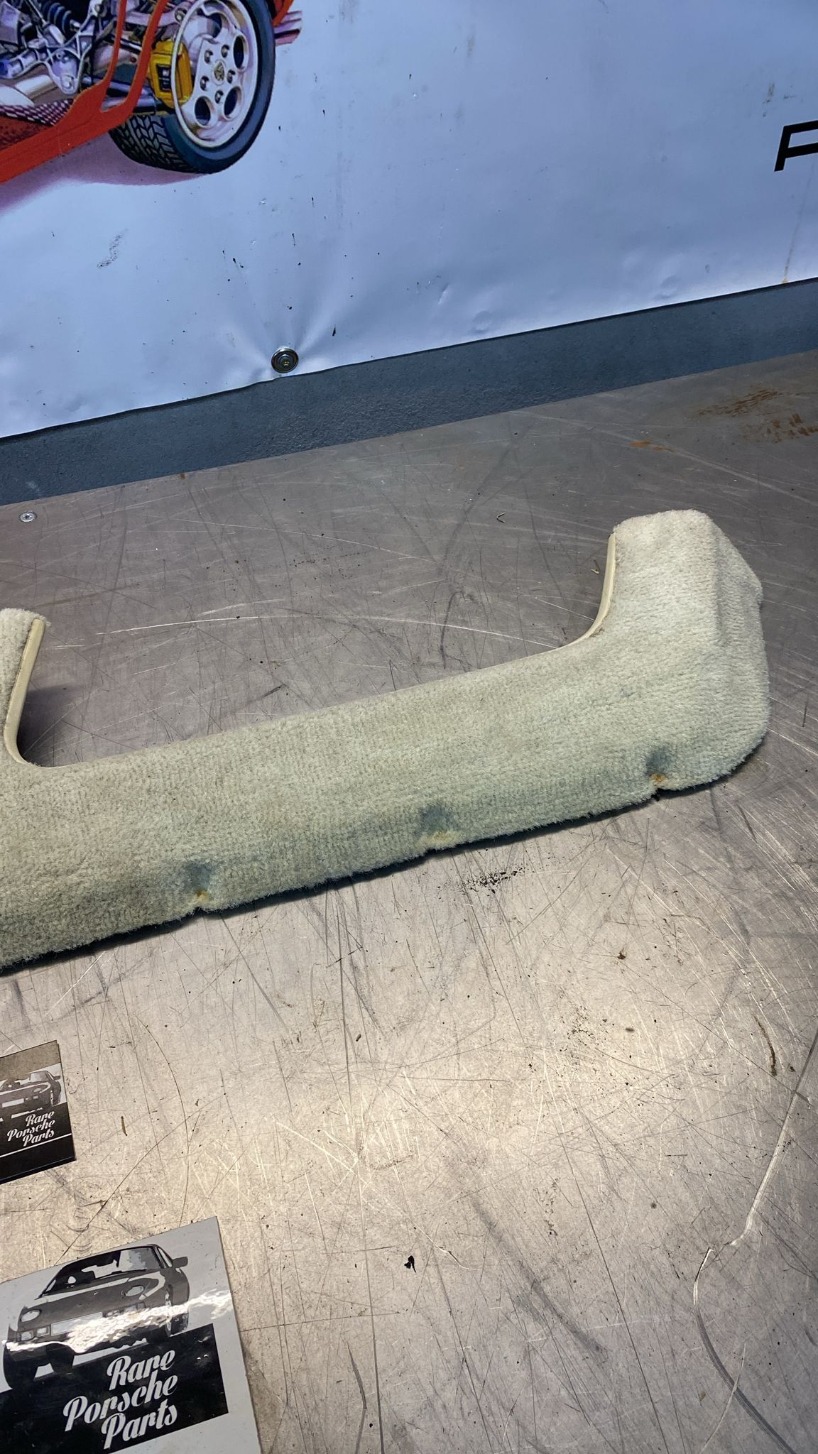 Porsche 944 right front door carpeted lower pocket, beige, used 94455527400