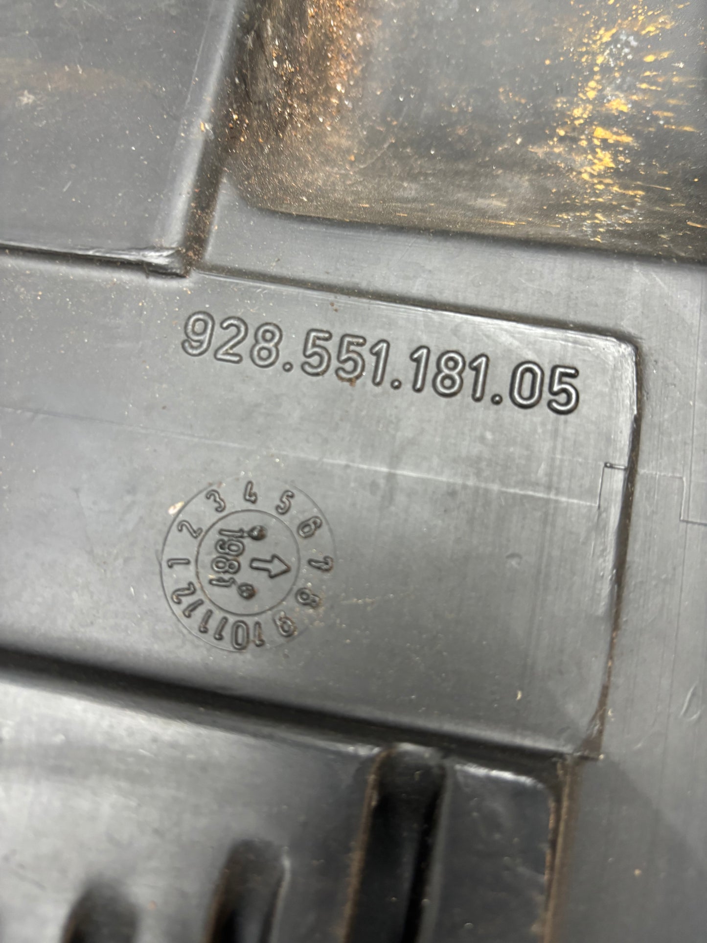 Porsche 928 black carpeted Tool kit panel cover, used 92855118105