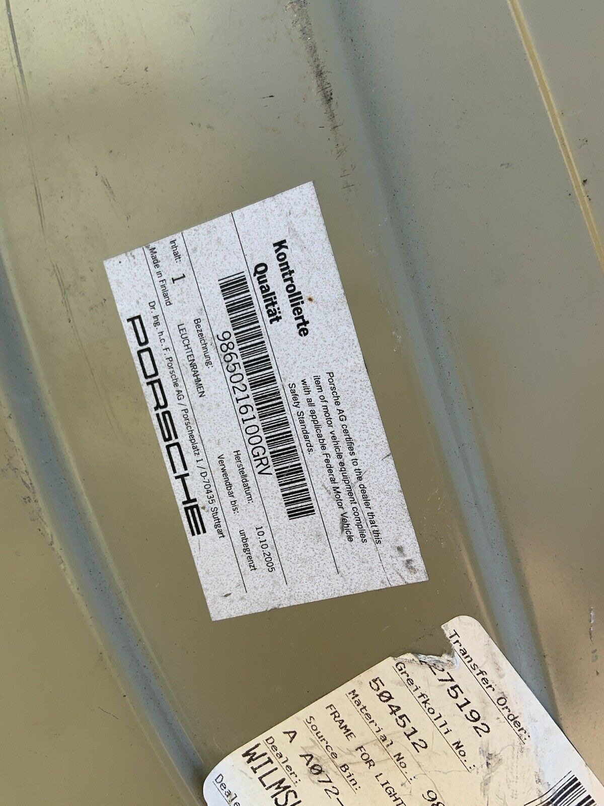 NOS Porsche 986 Left Rear Light Frame 98650216100