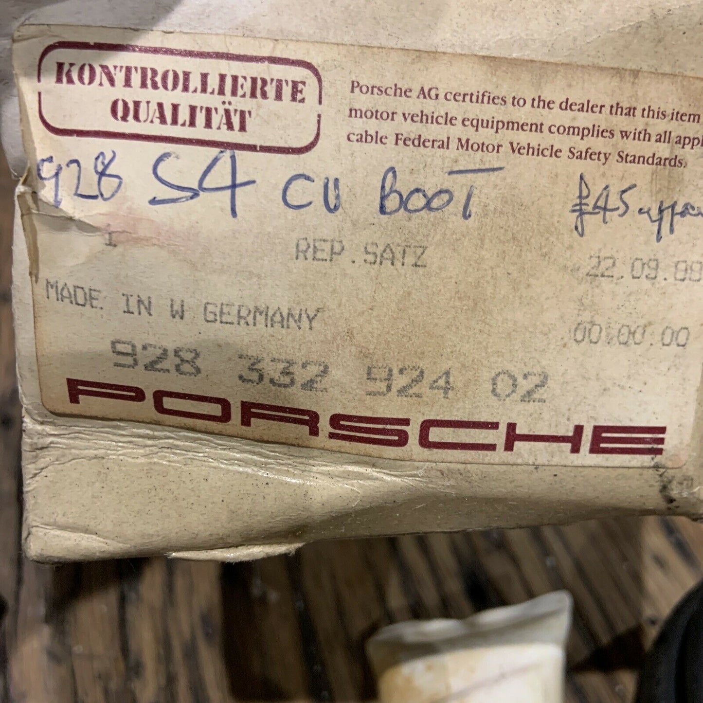 Porsche 928 CV Boot Kit 92833292402 NOS