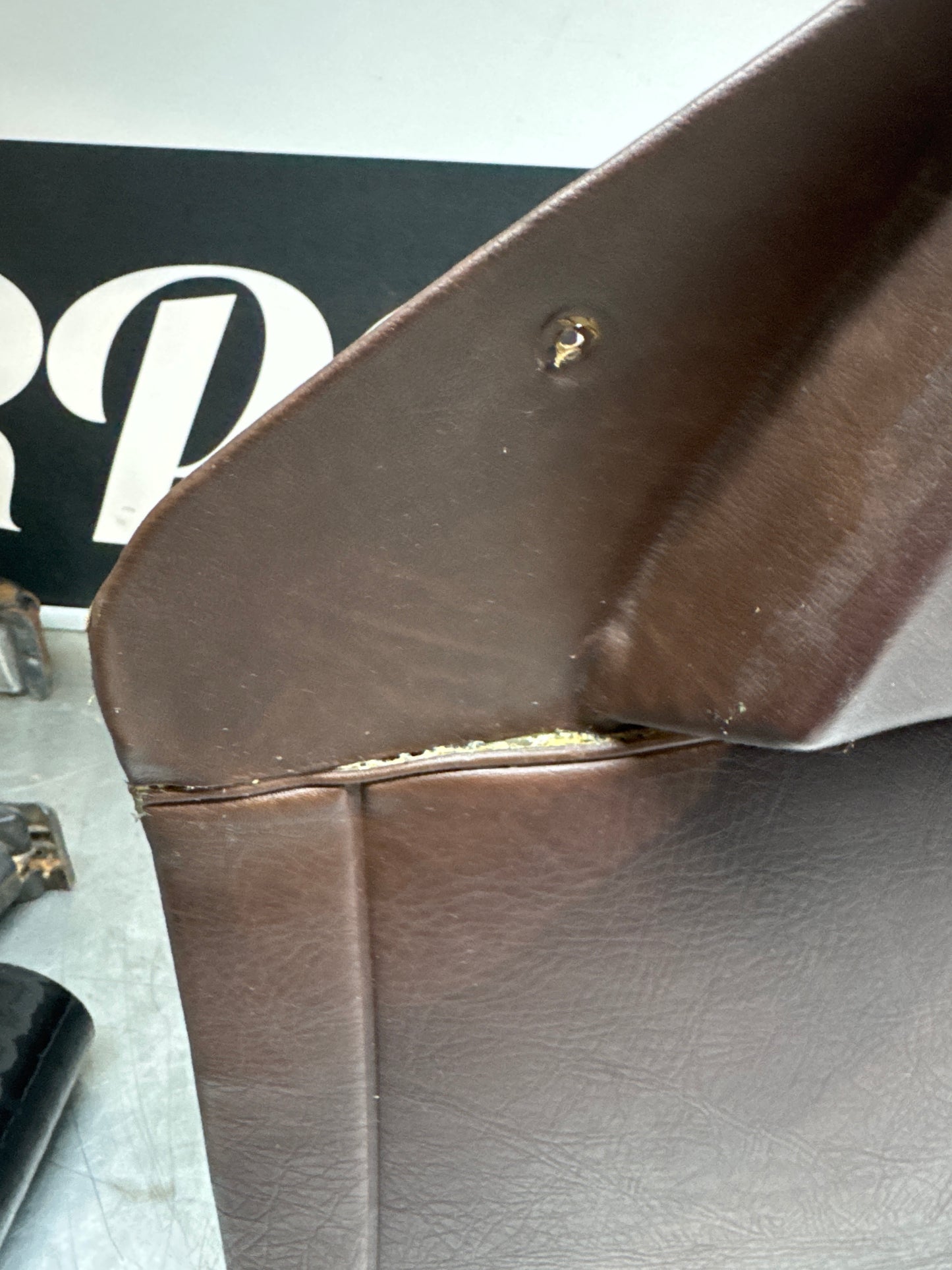 Porsche 924 / Early 944 Brown Script Door card. Left Hand Drive. Used. 478867011. Fibreglass repaired.