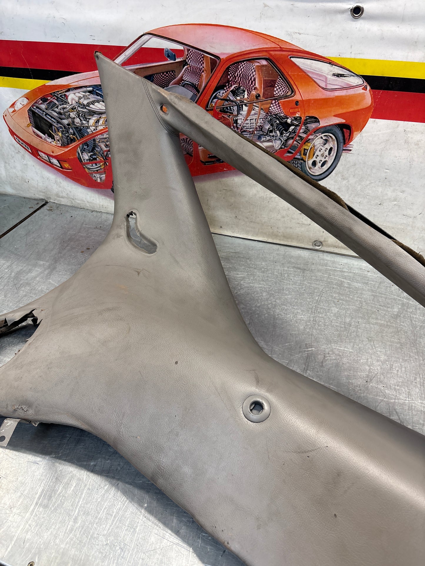 Porsche 928 right side lower side trim panel, grey used 92855502257