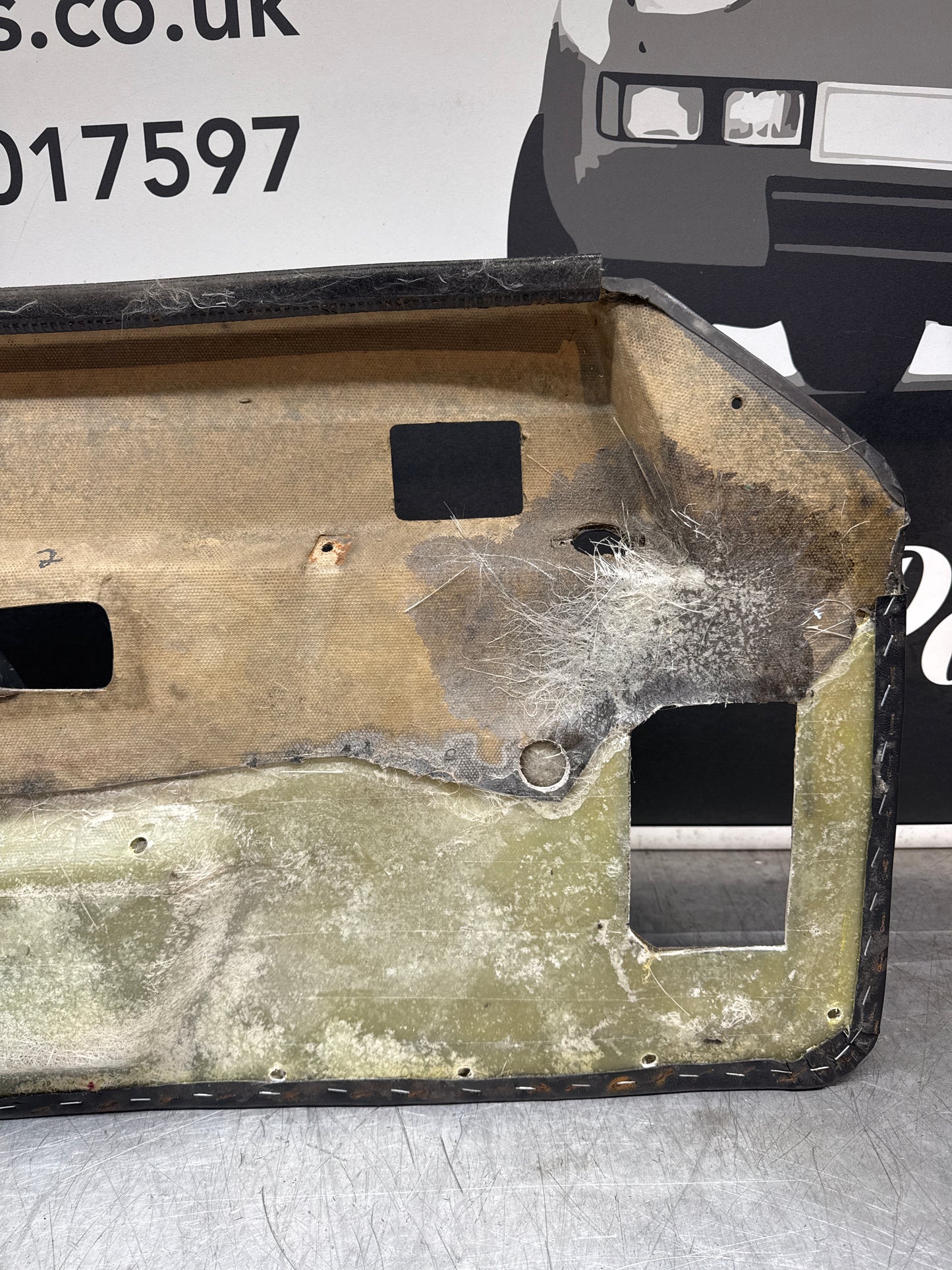 Porsche 924/944 early Porsche black door card used condition right side, Rhd, Fibreglass repaired. 478867012