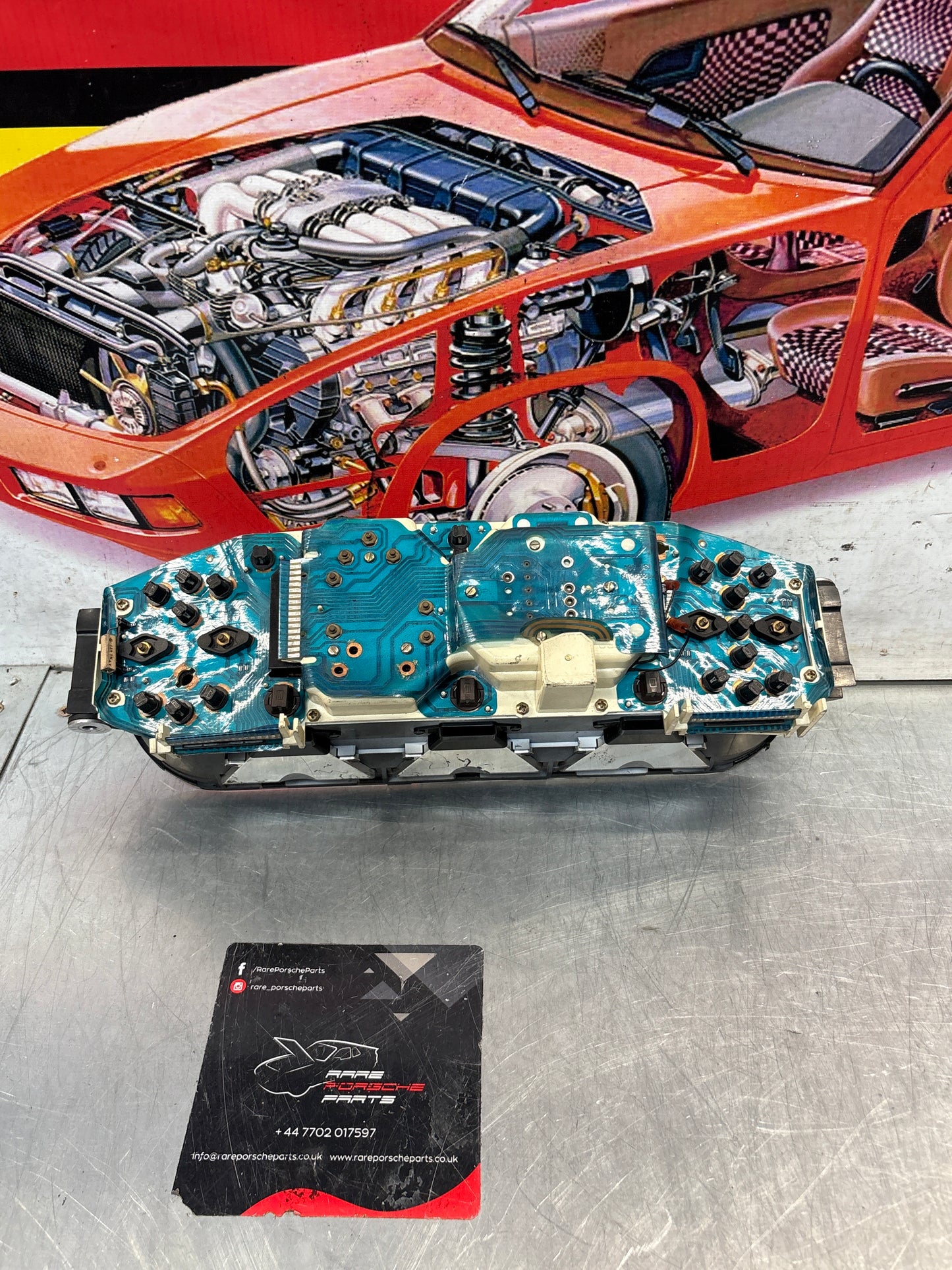 Porsche 928 dash clock binnacle pod speedometer, 92864110235 used  showing 046779 Km, plastic screen has some scratches