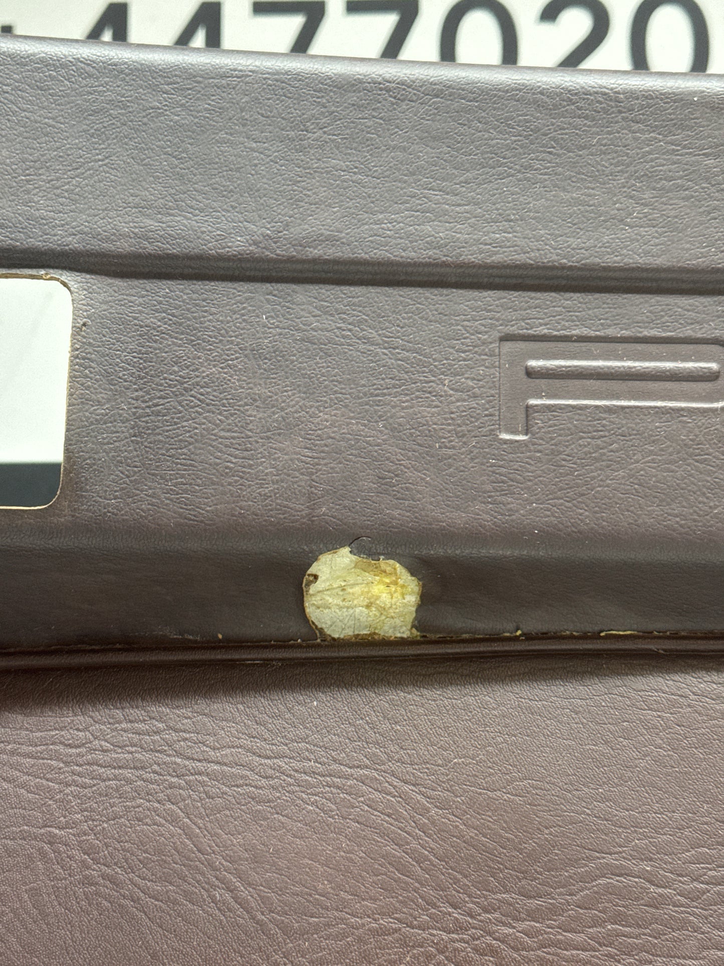 Porsche 924 / Early 944 Brown Script Door card. Left Hand Drive. Used. 478867011. Fibreglass repaired.