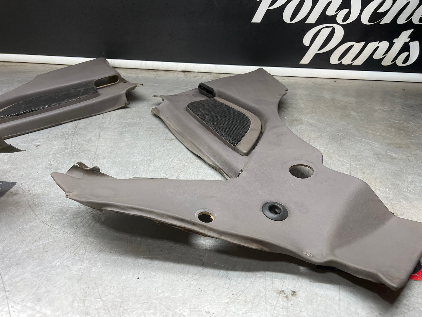 Porsche 944 Turbo S2 grey rear interior C Post trims/cards with M490 sound package, used spare or repairs 94455502113 / 94455502213