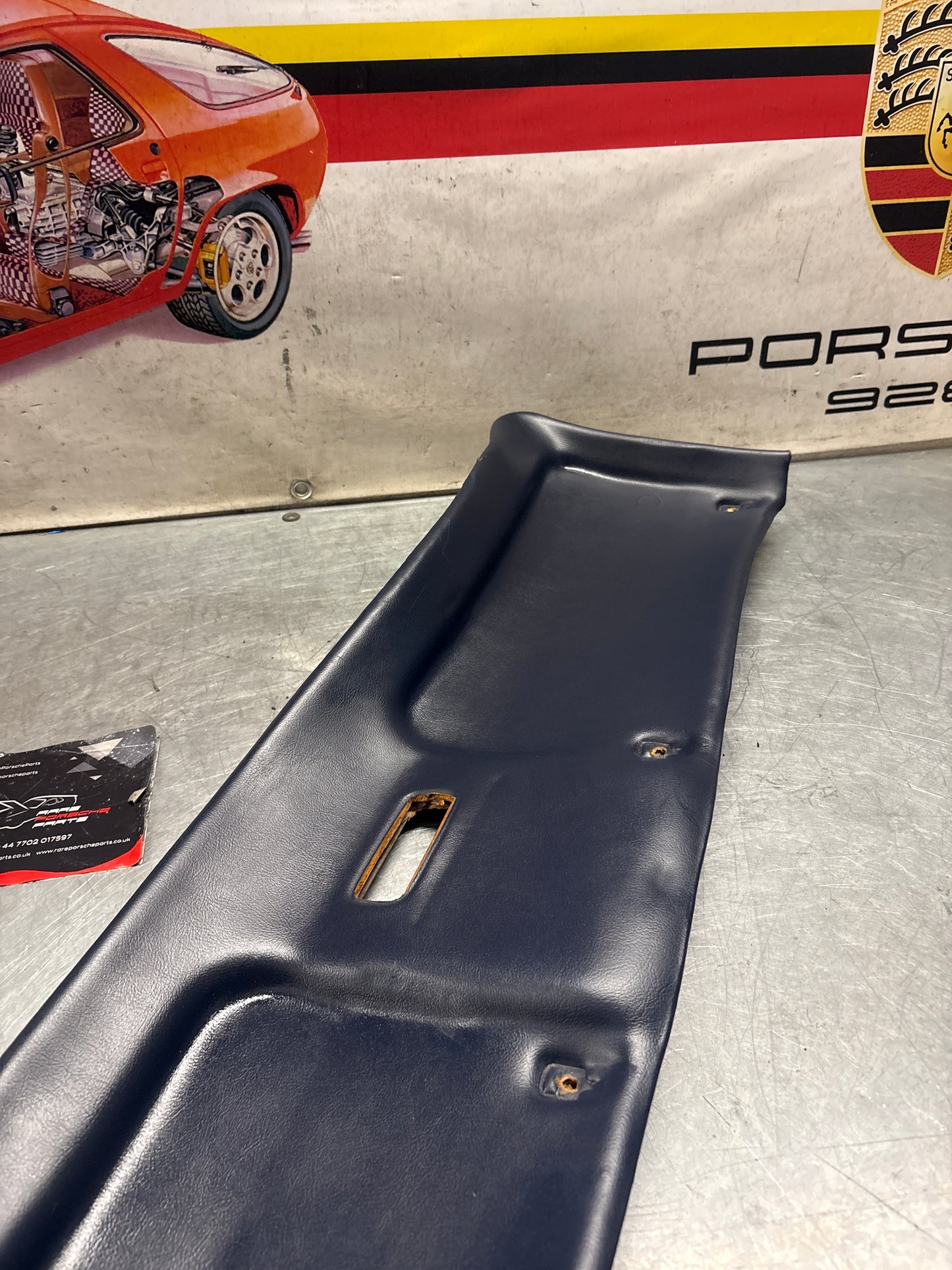 Porsche 928 sunroof mechanism cover trim, used, blue 92855552702