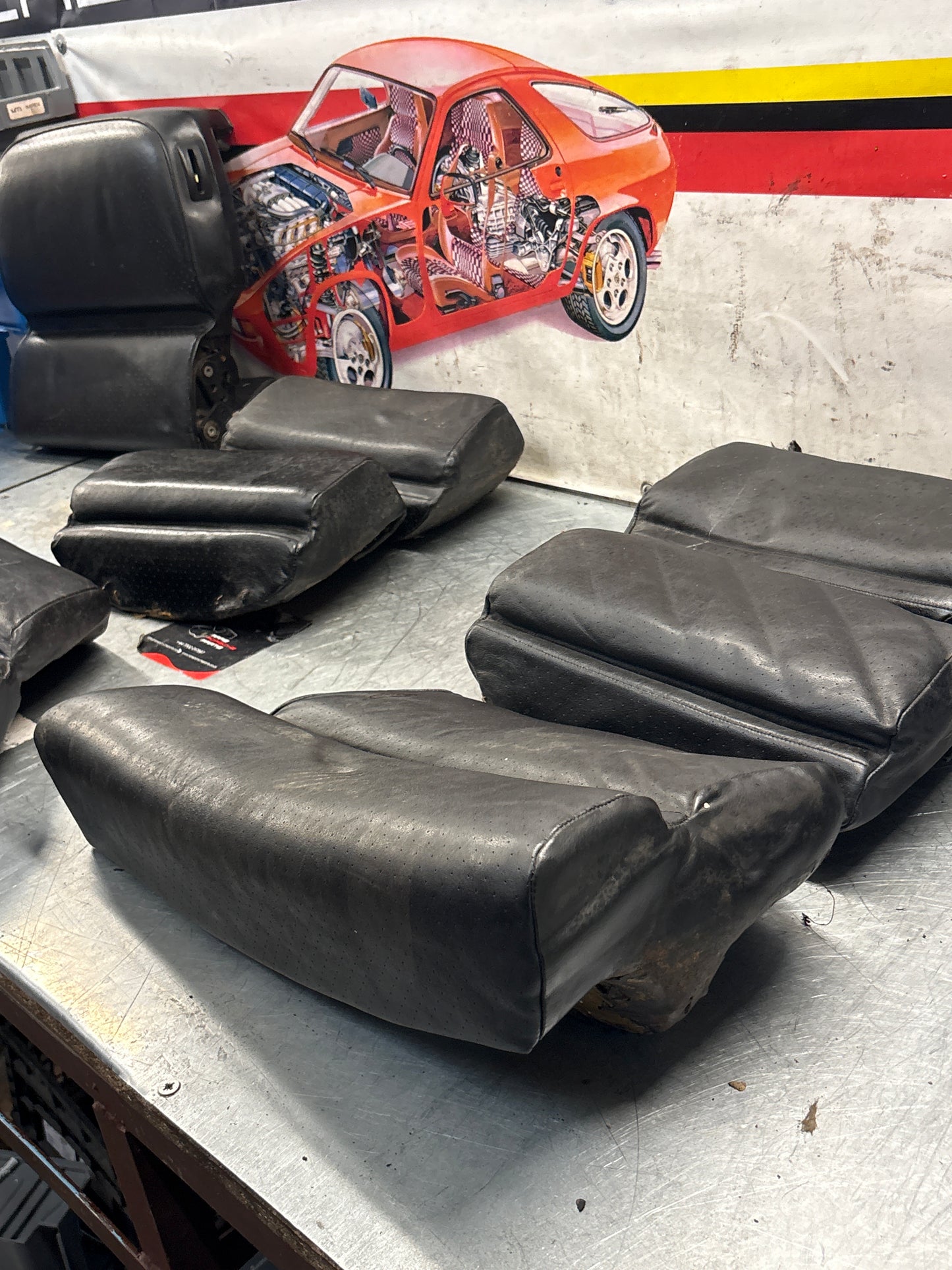 Porsche 928 black leather rear seat set, used