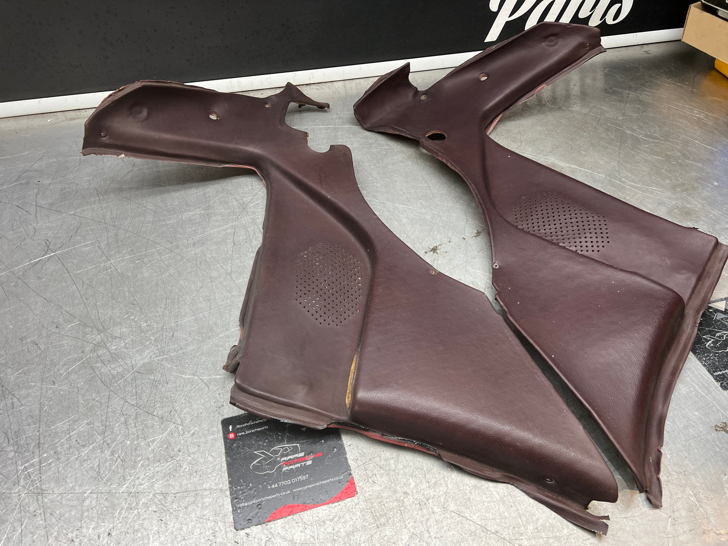 Porsche 944 burgundy rear interior C Post trims/cards. Quarter panel trim used 94455502101 94455502201
