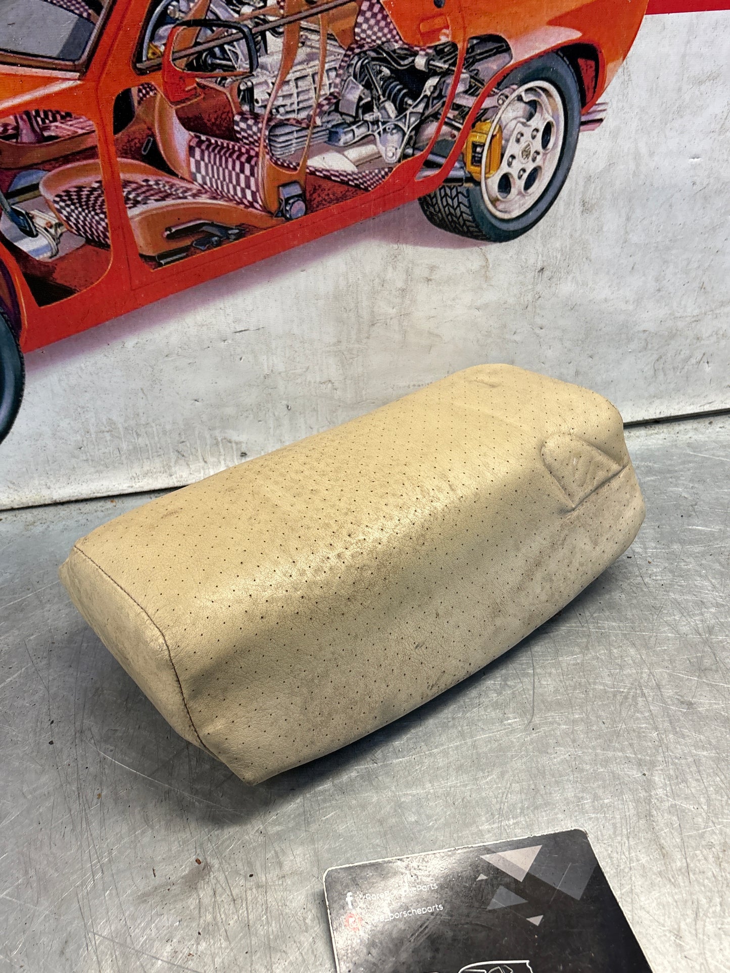 Porsche 928 rear left seat upper cushion, leather, white, used 92852204550