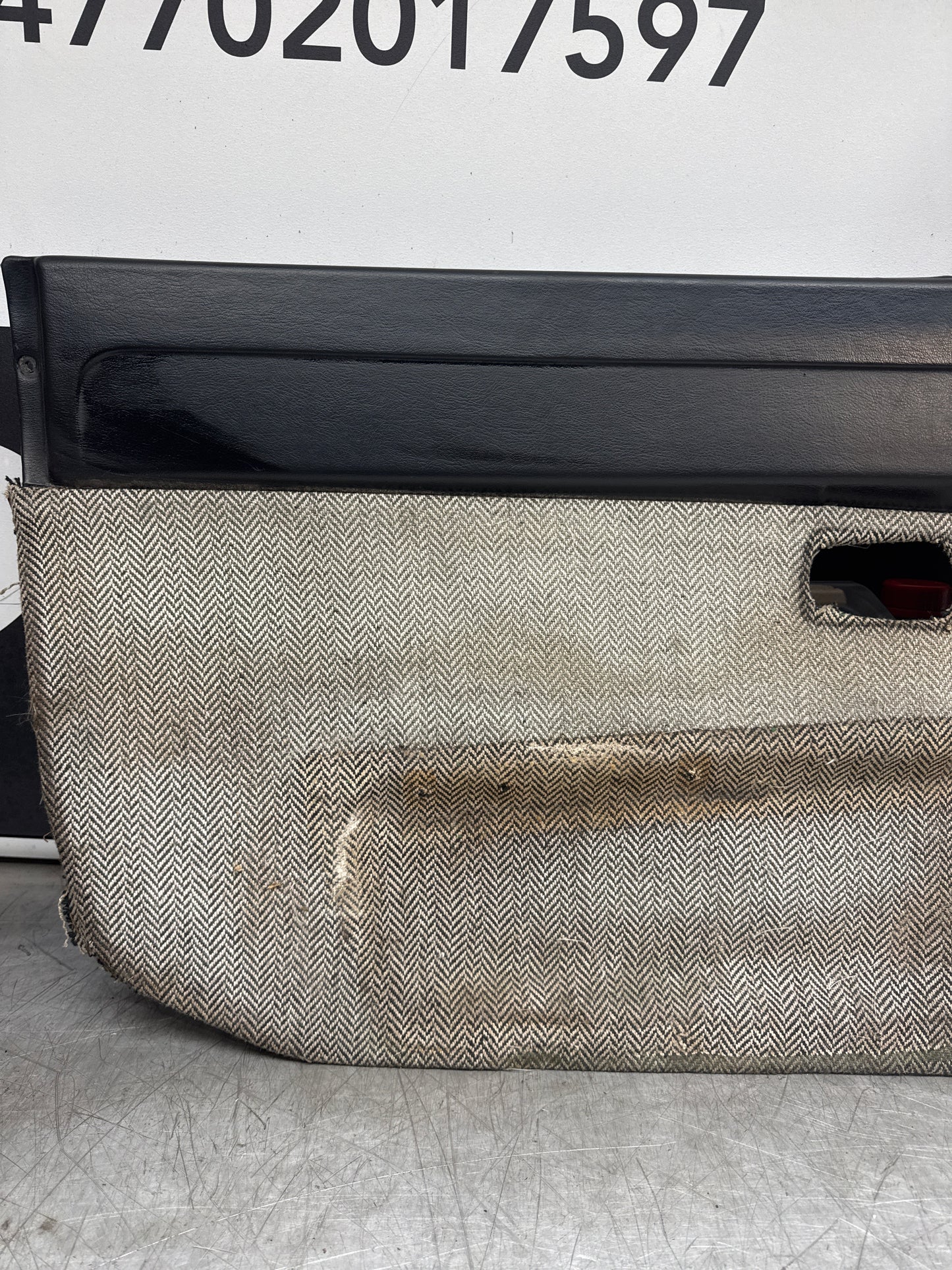 Porsche 924 LHD Left Black Door card. Manual window type (non electric) Fibreglass repaired. 477867012
