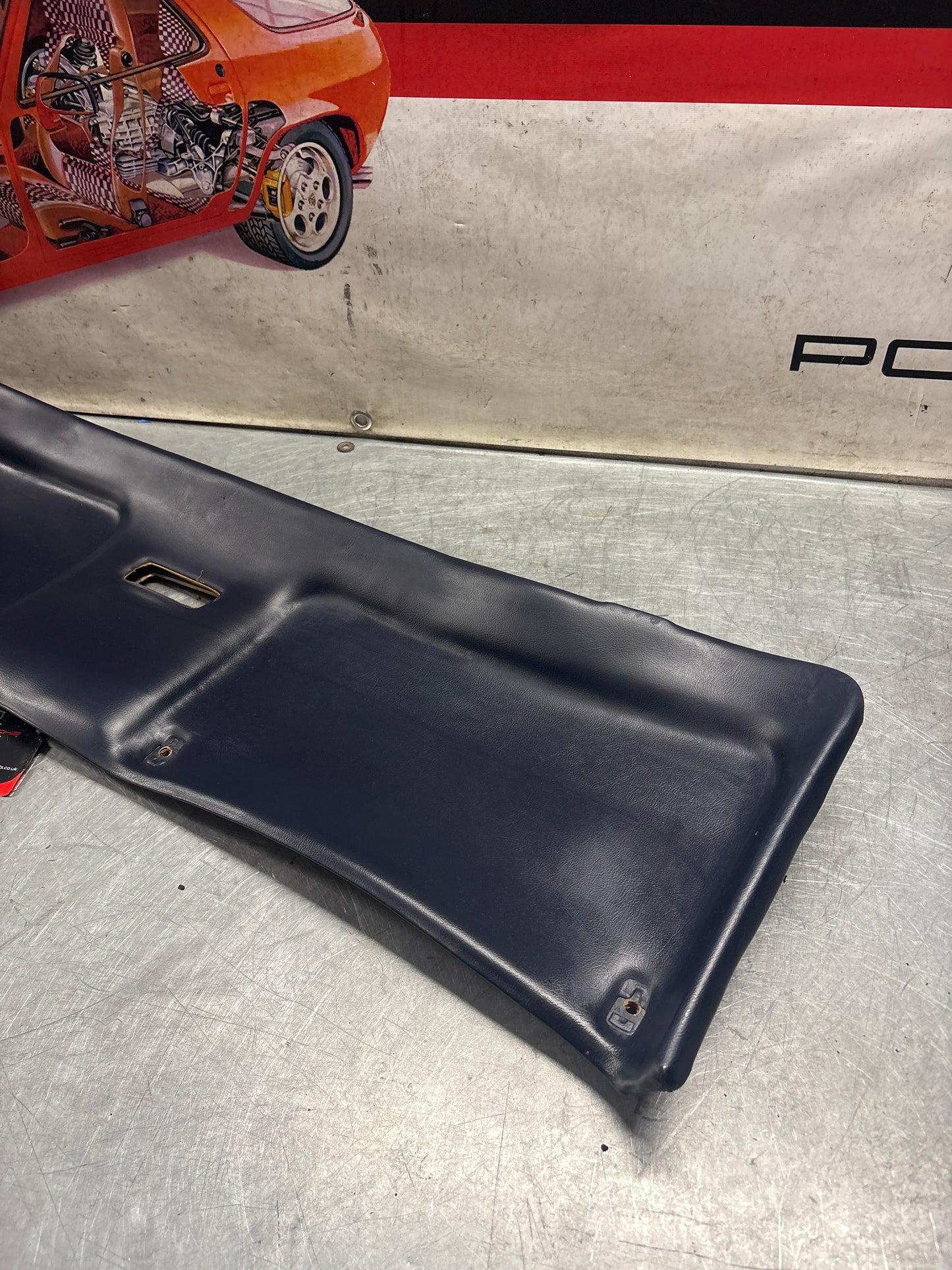 Porsche 928 sunroof mechanism cover trim, used, blue 92855552702