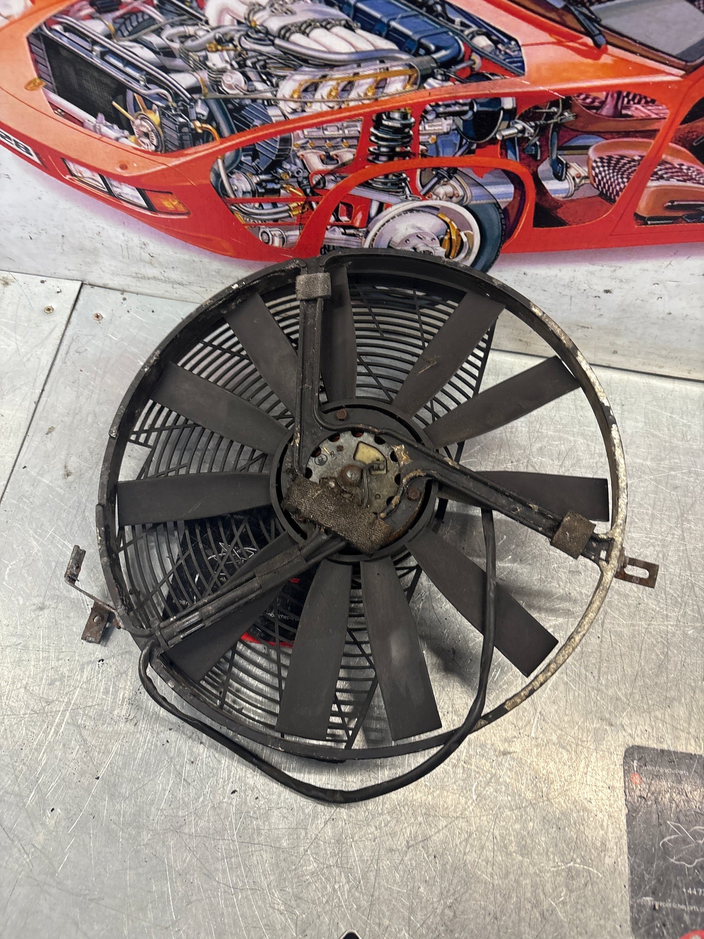 Porsche 928, 80- Air conditioner condenser  cooling  fan, genuine 92862410301 used