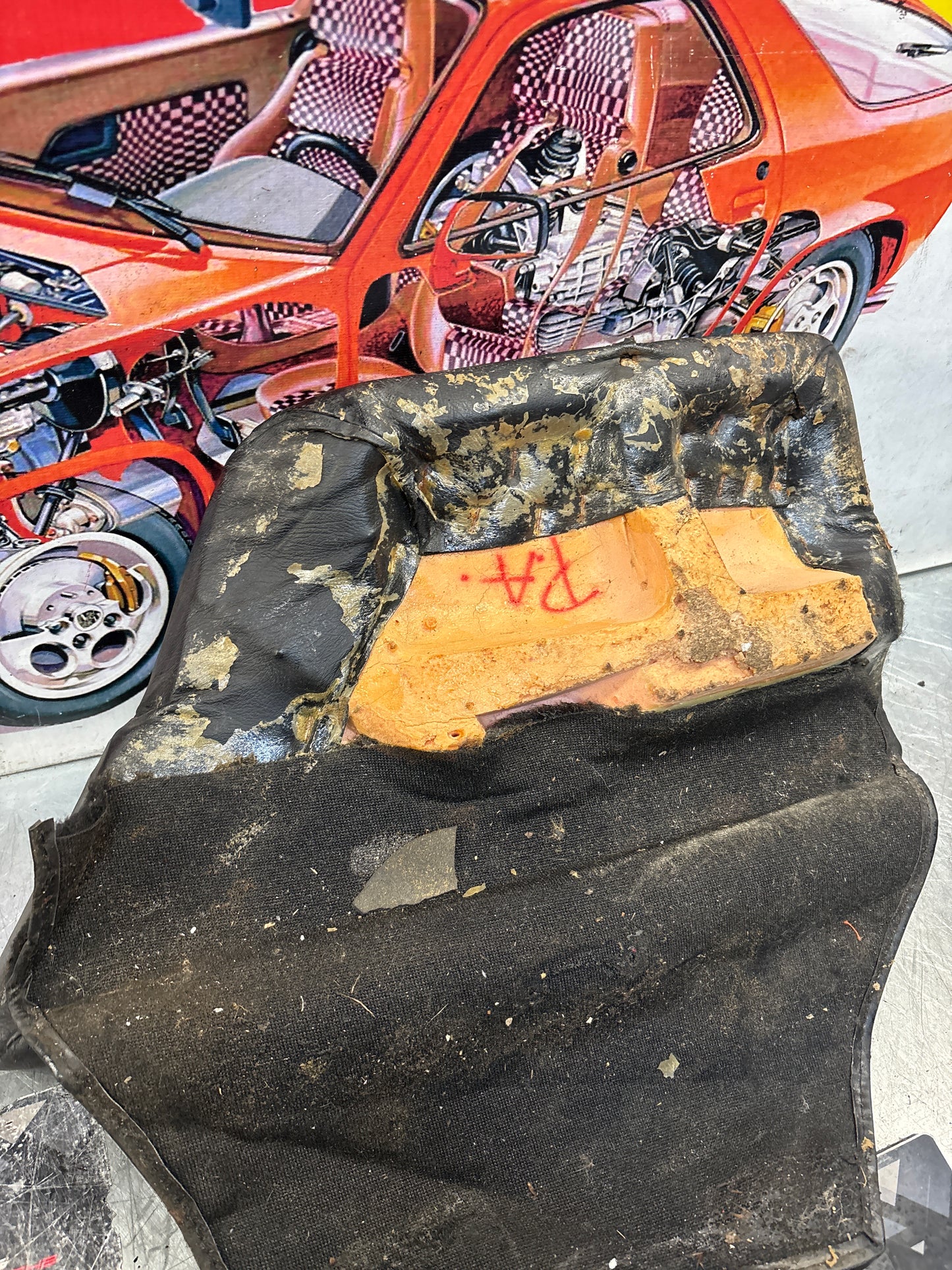 Porsche 928 rear left seat cushion, black, leather, used 92852205951